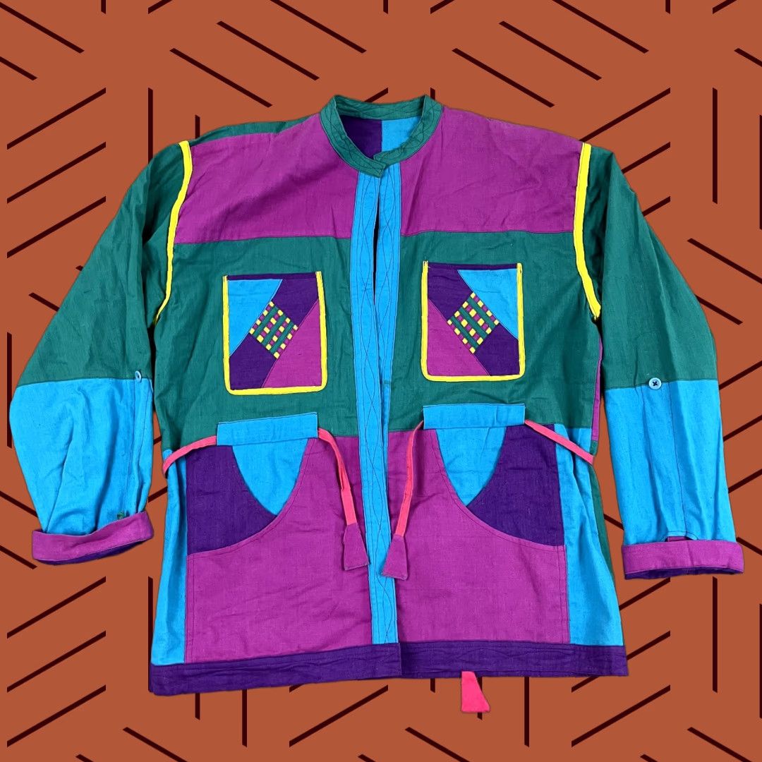 VINTAGE Kathamandu Jacket Unisex Adults Coat Overcoat 90s Colorful Reversible Patchwork Chore Colorblock Multicolor Long Sleeve Regular Size L
