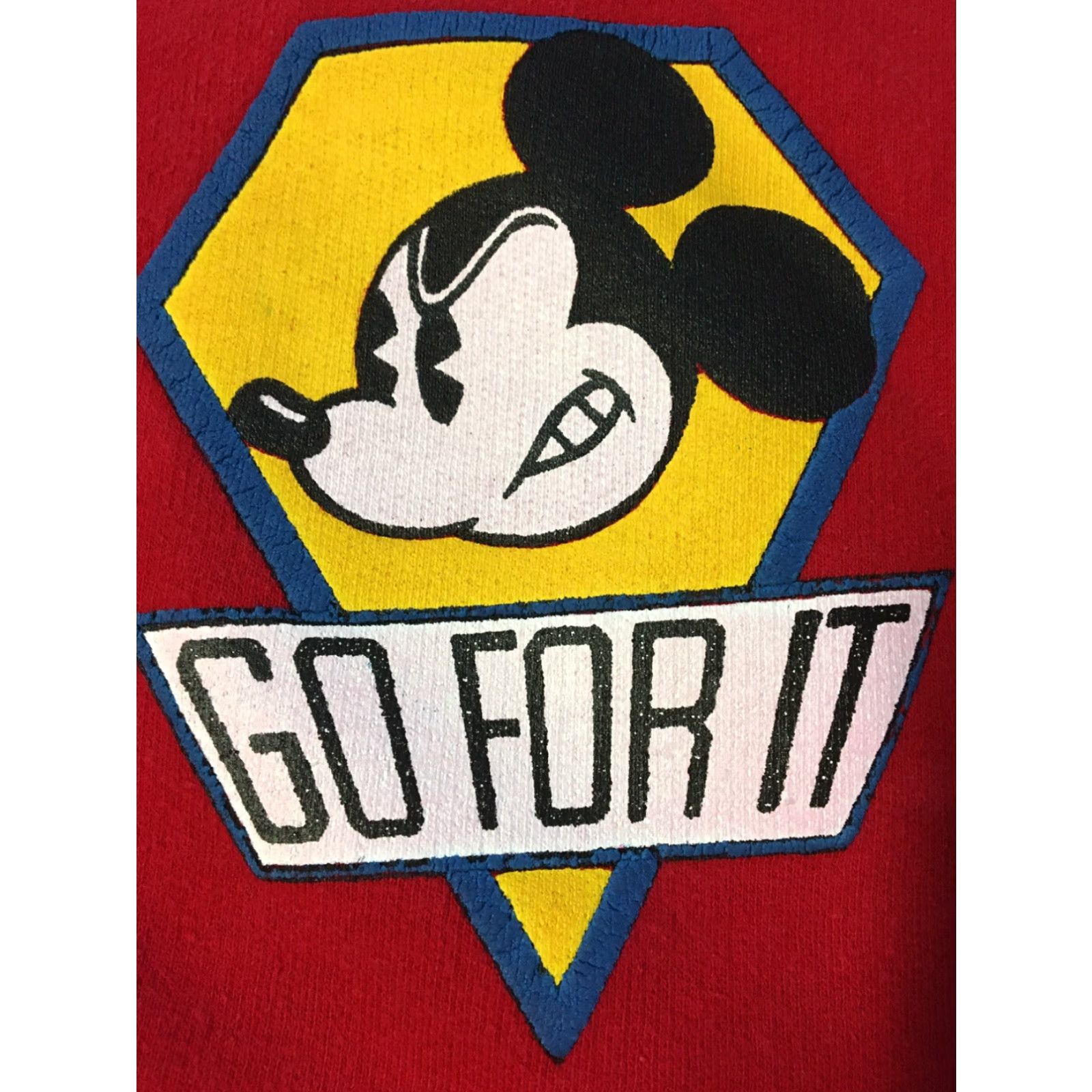 Disney VINTAGE Mickey Mouse Go For It Sweatshirt S Mens Red 80s 90s Disney Cartoon Pullover Night Basketball Theme Park Looney Tunes USA Size US S / EU 44-46 / 1 - 2 Thumbnail