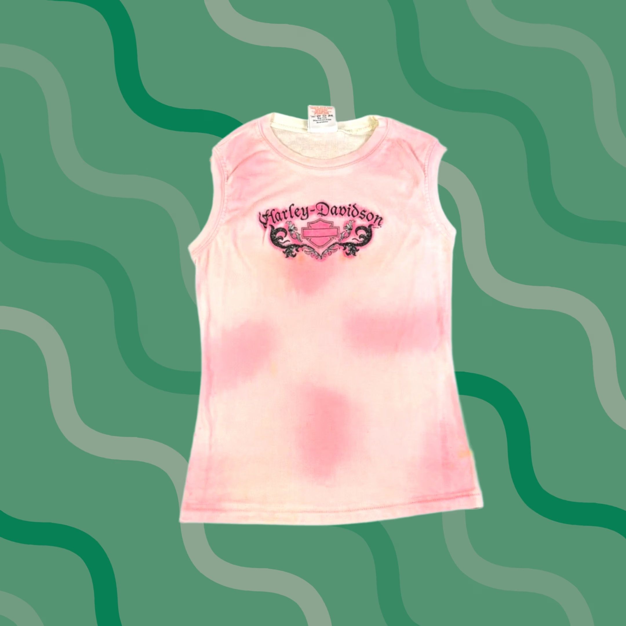 Harley Davidson VINTAGE Harley-Davidson Pink Tie Dye Sleeveless Muscle Tee Shirt Small Womens Size S / US 4 / IT 40 - 1 Thumbnail