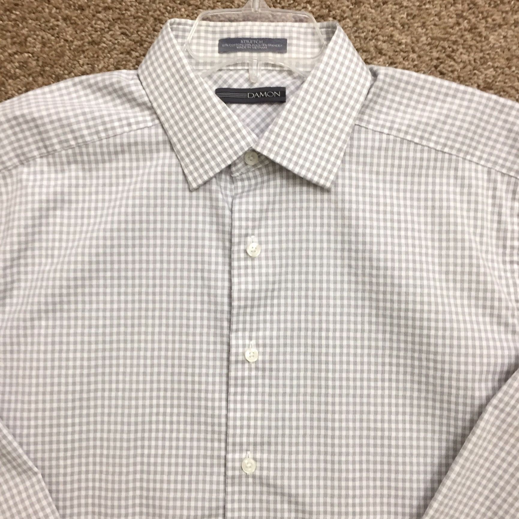 Vintage Damon Button-Up Shirt Mens 16.5-34/35 Long Sleeve Plaid Stretch Tailored Fit Gray Cotton Blend Size US XL / EU 56 / 4 - 3 Thumbnail