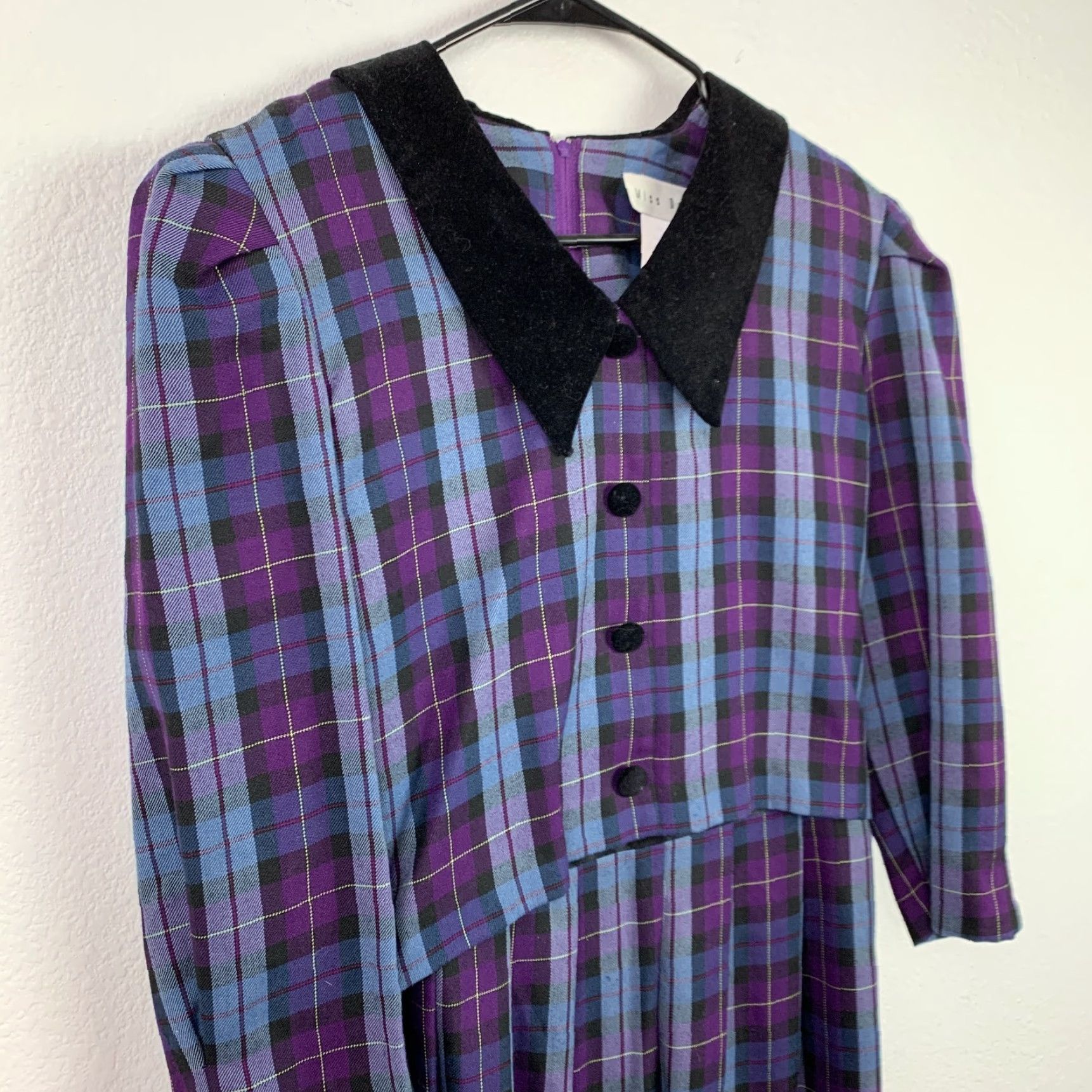 Vintage VINTAGE Miss Dorby Plaid Purple Collared Modest Long Sleeve Dress 10 80s Prairie 65% Polyester 35% Rayon Womens Size L / US 10 / IT 46 - 2 Thumbnail