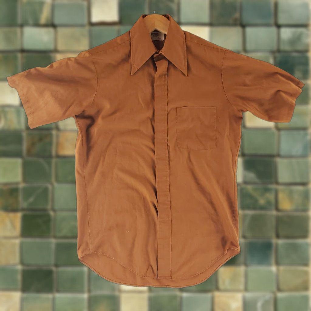 Vintage VINTAGE Montgomery Ward Shirt Mens L Brown 70s Casual Button Up Disco Collar Short Sleeve Button Up Shirt Size US L / EU 52-54 / 3 - 1 Thumbnail