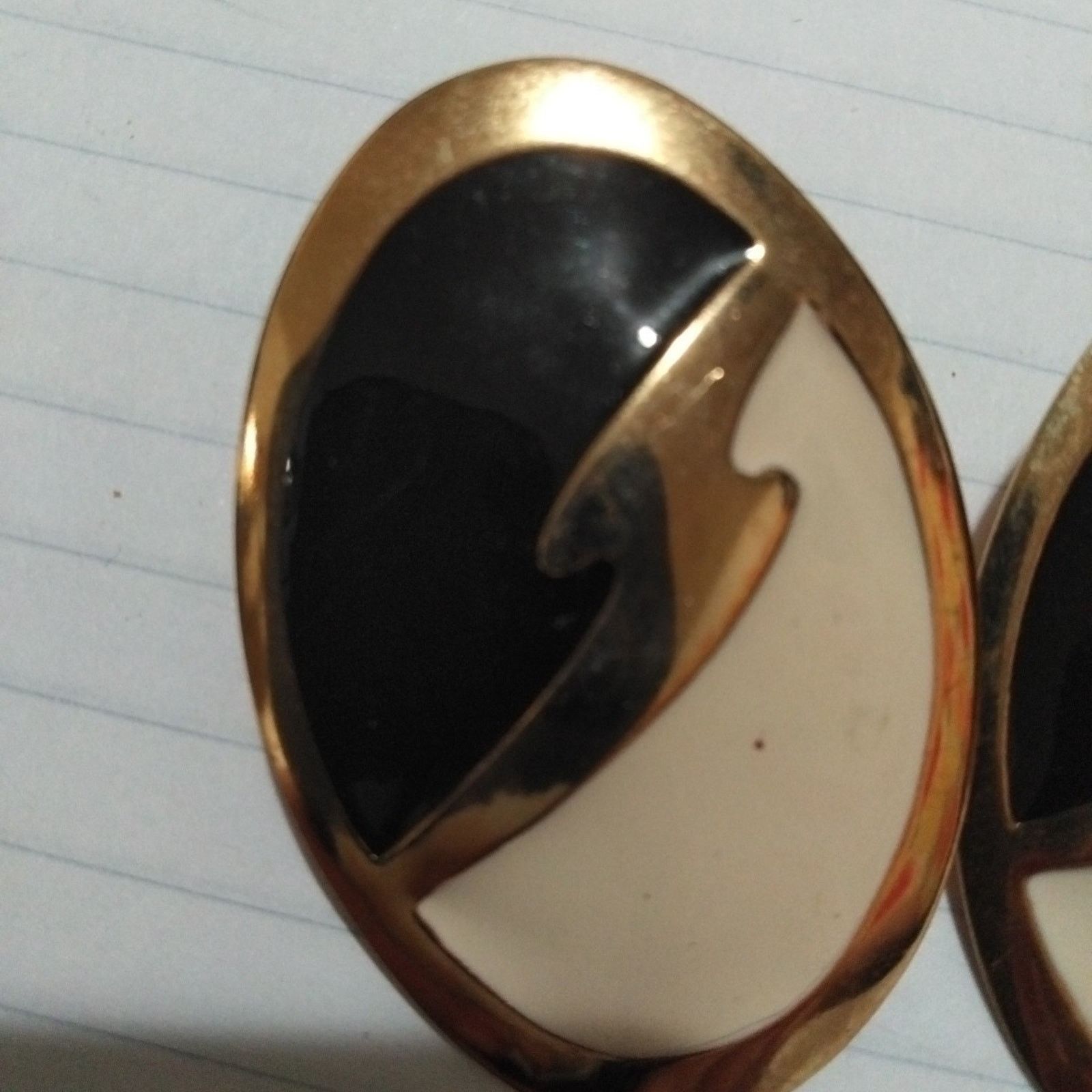 Other Oval Earrings With Black Cream And Gold Tone Color ,2 Inch Size ONE SIZE - 3 Thumbnail