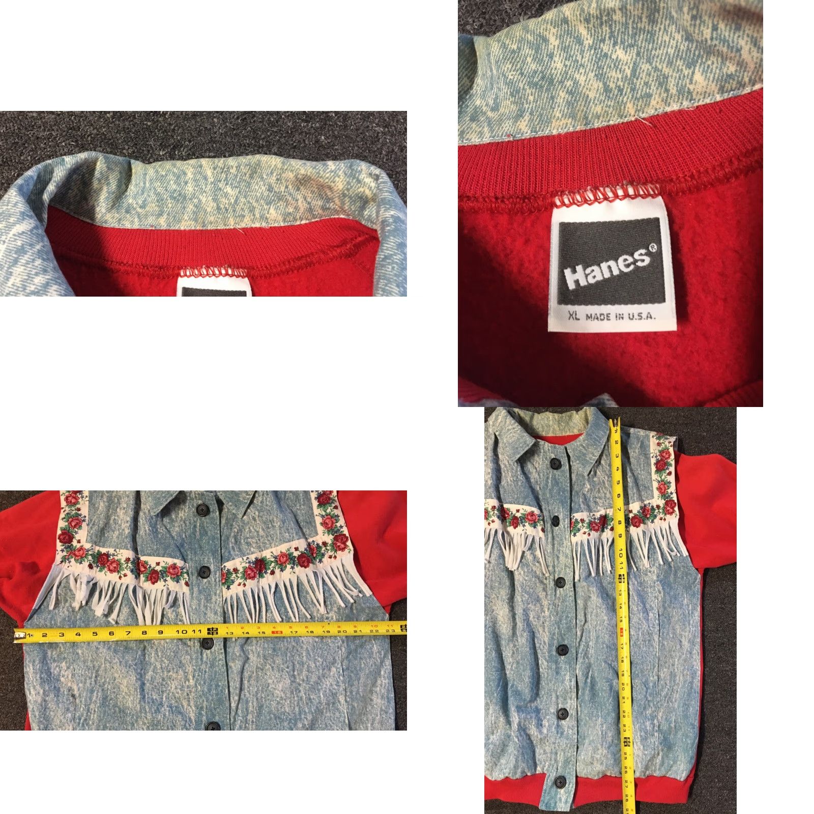 Hanes VINTAGE Hanes Denim Flowers Cardigan Sweatshirt XL USA Western Native Grunge 80s 90s Men's Regular Red Floral Open Front Cardigan Sweatshirt Hawaii? Size US XL / EU 56 / 4 - 8 Thumbnail
