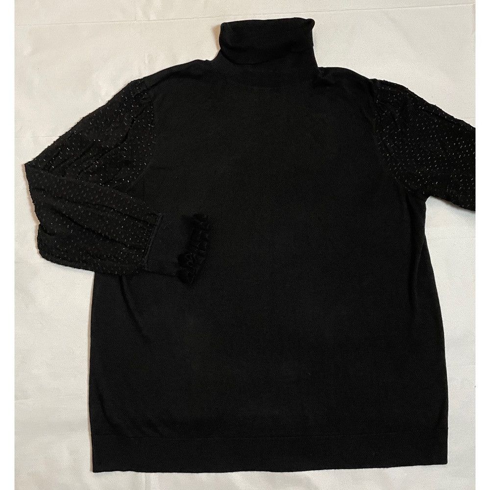 Loft NWT New LOFT Black Turtleneck Knit Wool Blend Chiffon Sleev Size 3XL / US 20-22 - 9 Thumbnail
