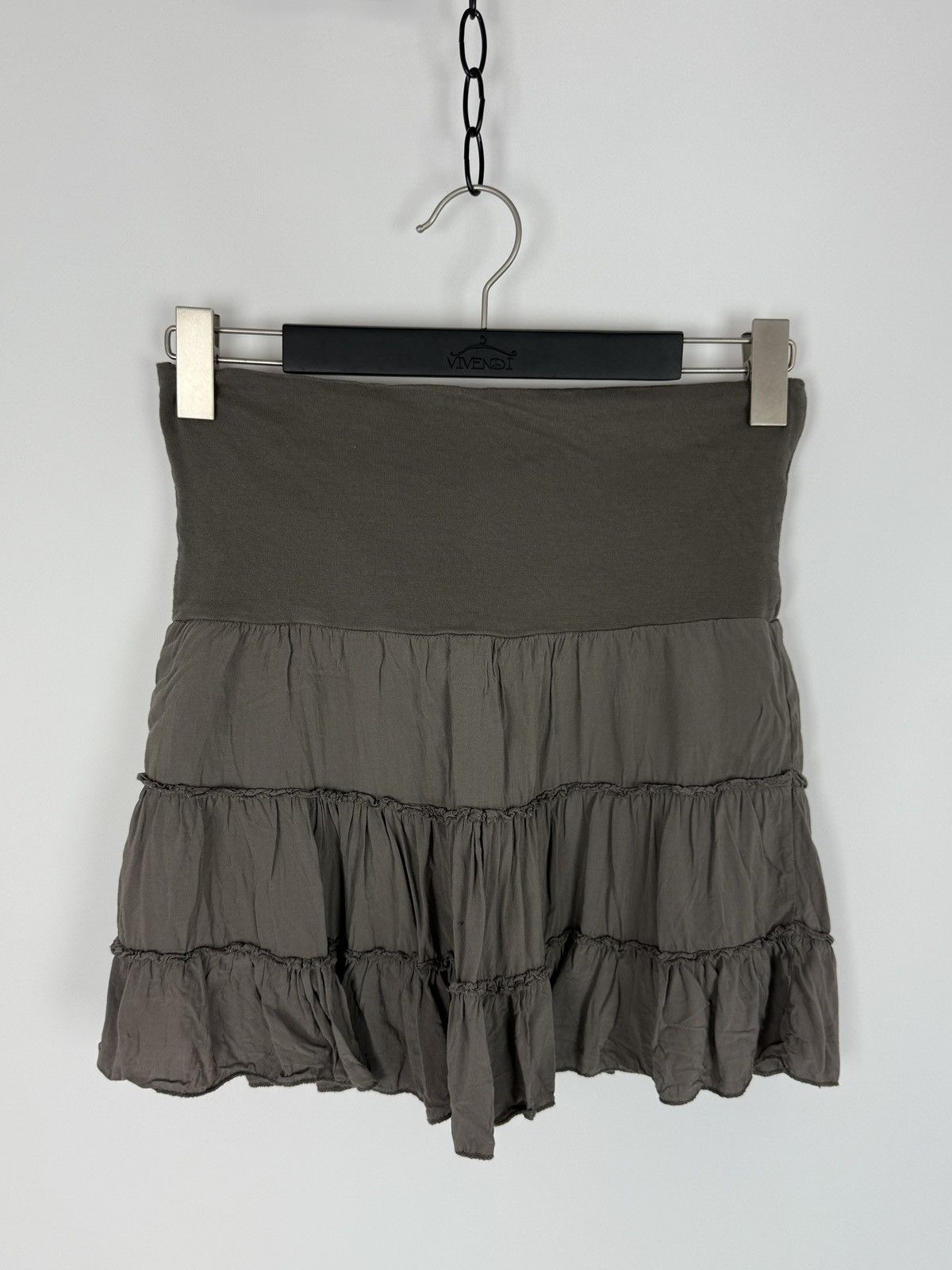 Vintage Y2K Vintage Taupe Grey Cotton Tiered Ruffle Mini Skirt Size 28" / US 6 / IT 42 - 1 Thumbnail