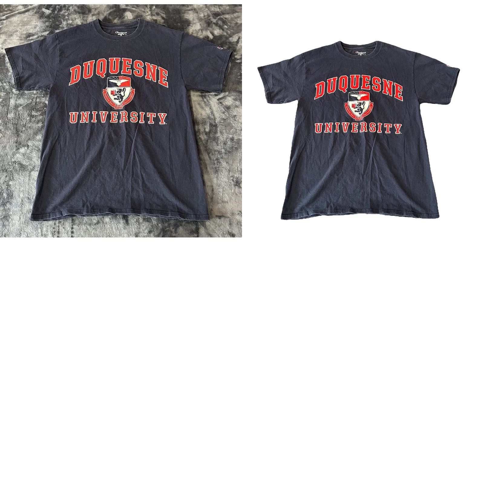 Champion VINTAGE? No — Duquesne Champion Shirt Men M Navy Blue Short Sleeve Crew Neck Shirt Size US M / EU 48-50 / 2 - 11 Thumbnail