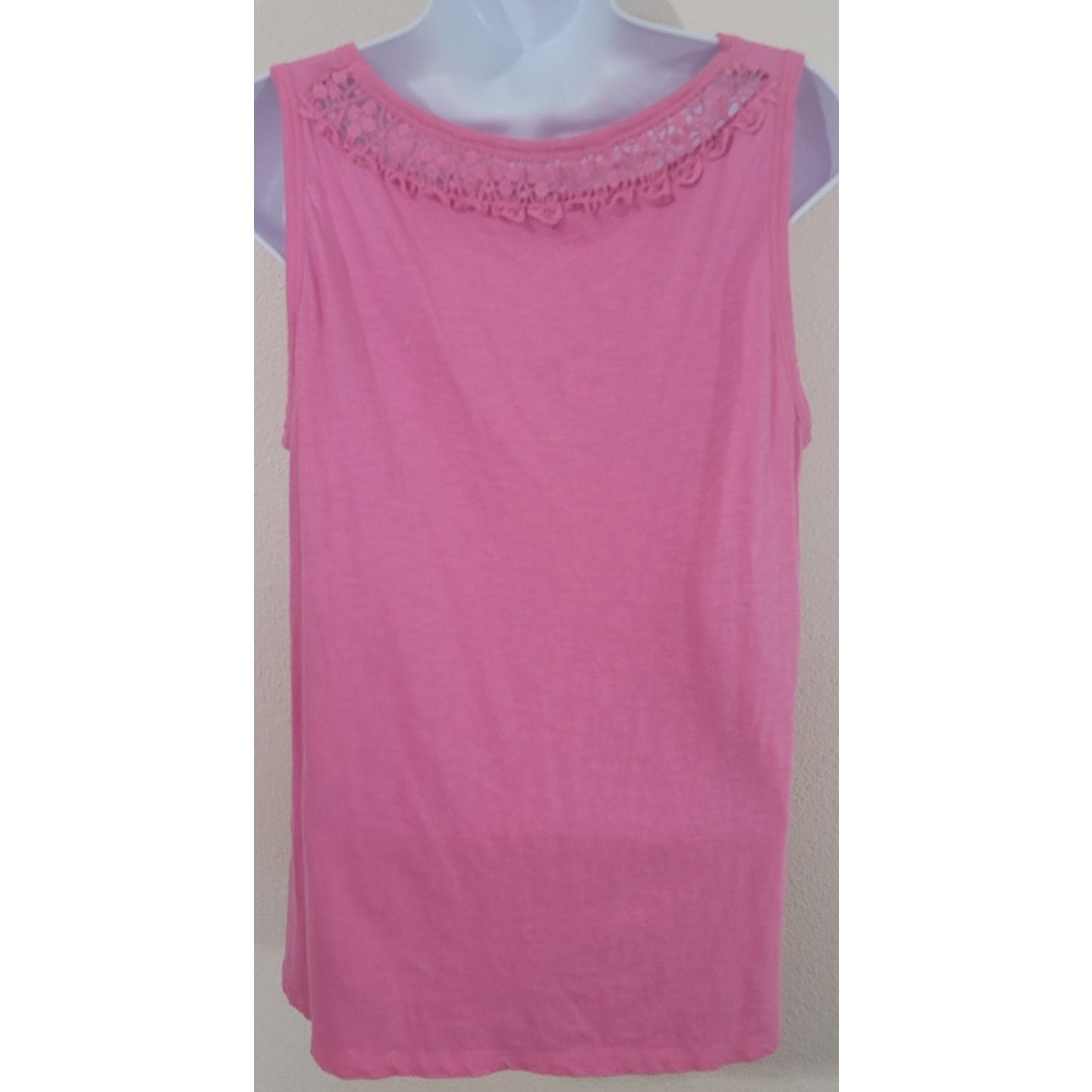 Other Crown & Ivy Beach Pink Slub Knit Crochet Detail Shirt PL Size L / US 10 / IT 46 - 3 Thumbnail