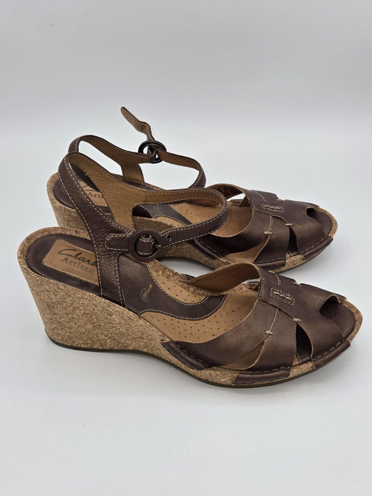 Clarks Clarks Artisan Alameda Womens Bronze Leather Wedge Sandal 8 Size US 8 / IT 38 - 3 Thumbnail