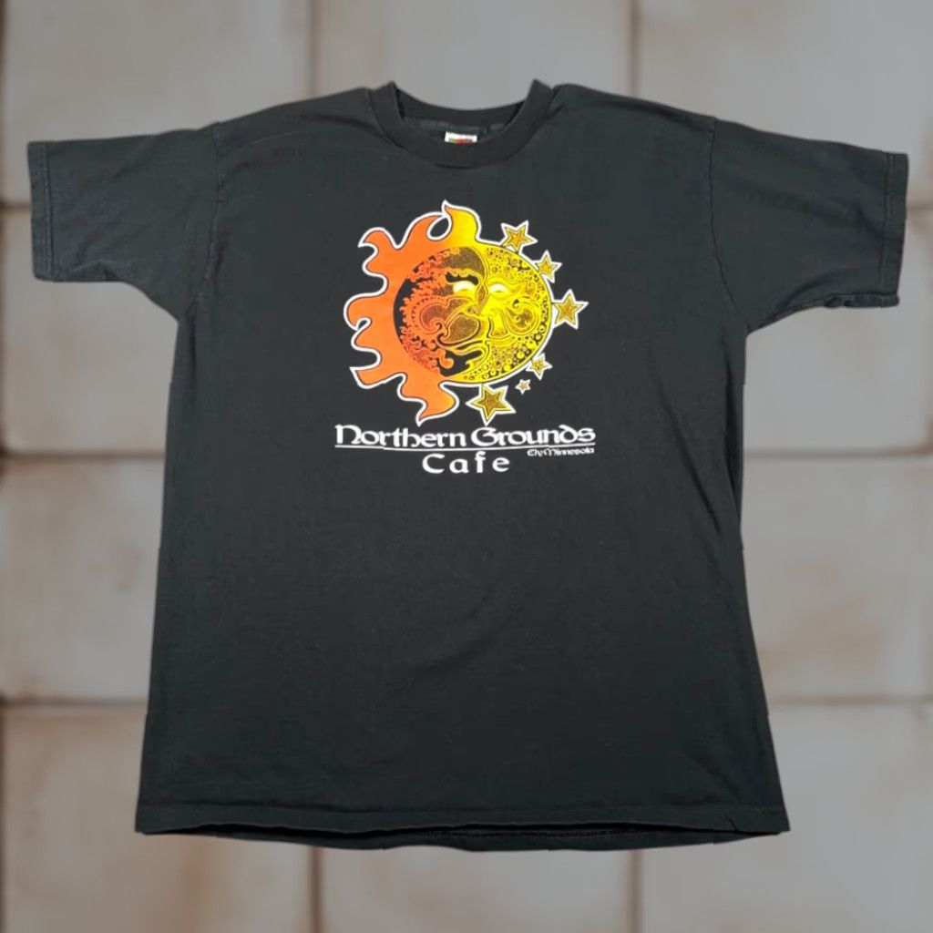Fruit Of The Loom VINTAGE Fruit of the Loom Shirt Adult EXTRA LARGE Black 90s Northern Grounds Cafe Sun Moon Mens Shirt Size US XL / EU 56 / 4 - 1 Thumbnail
