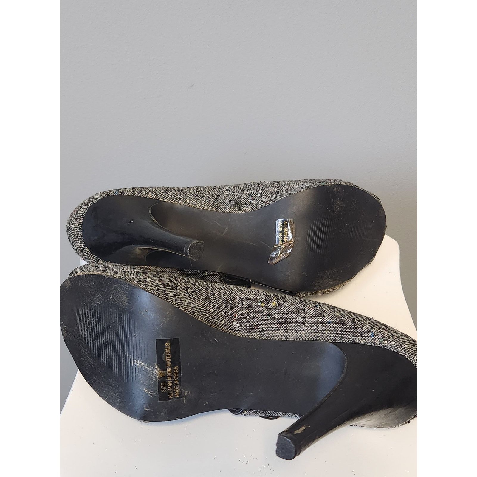 Other NWOT Qupid Tweed Black White Peep Toe & Side High Heels 11 Size US 11 / IT 41 - 7 Thumbnail