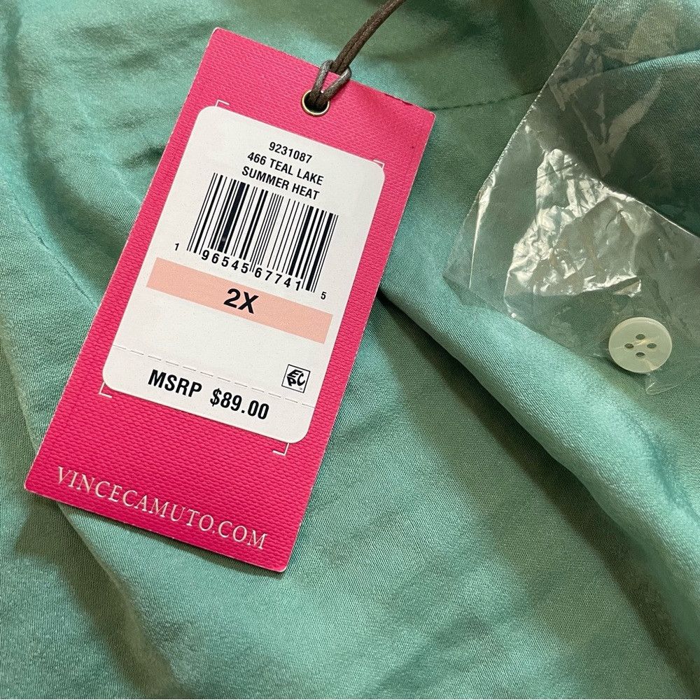 Vince Camuto NWT New $89 Vince Camuto Keyhole Rumple Satin Teal Blouse S Size XXL / US 16-18 / IT 52-54 - 8 Thumbnail