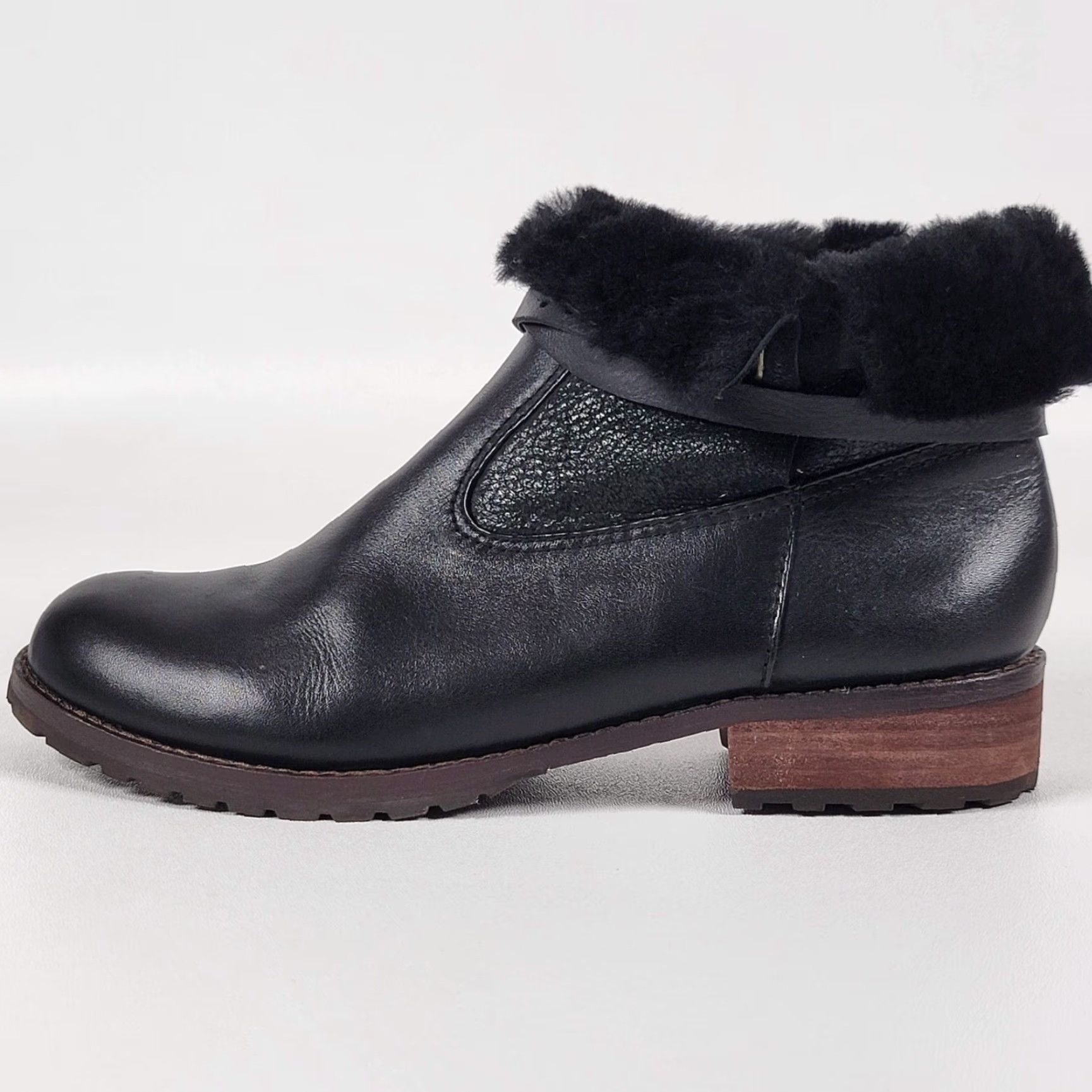 Vintage Matt Bernson Womens Boots Black Leather Shearling Trim Ankle Pull On 7.5 M Size US 8 / IT 38 - 5 Thumbnail