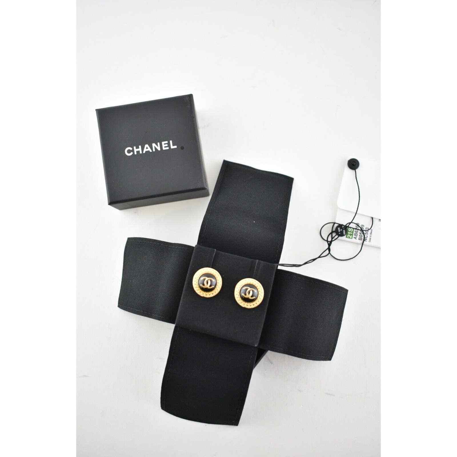 Chanel Chanel Gold Black Chain Link Dangle Statement Stud Earrings Size ONE SIZE - 2 Thumbnail