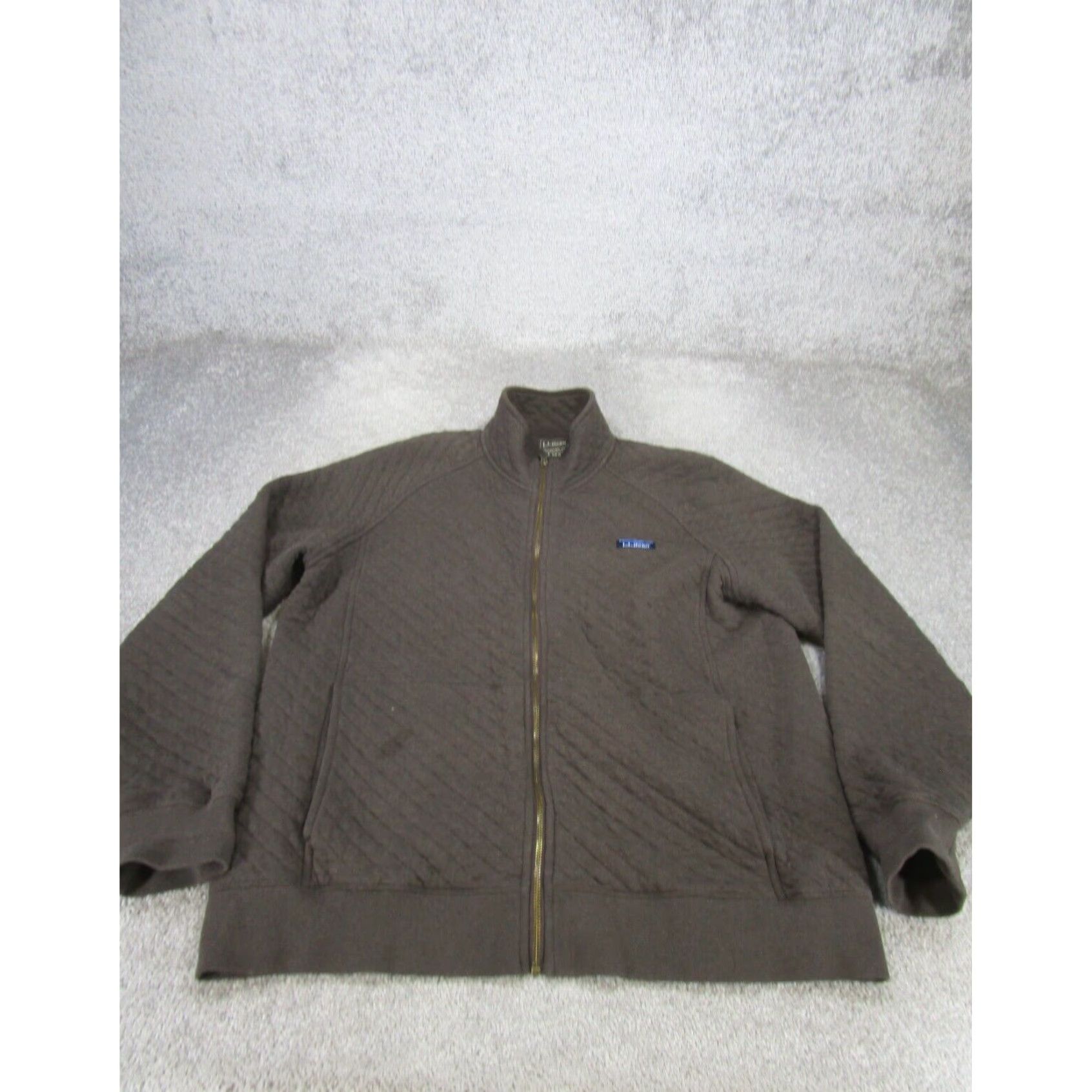 Bean Mens Brown Quilted Full Zip Sweatshirt Large Fleece Pullover