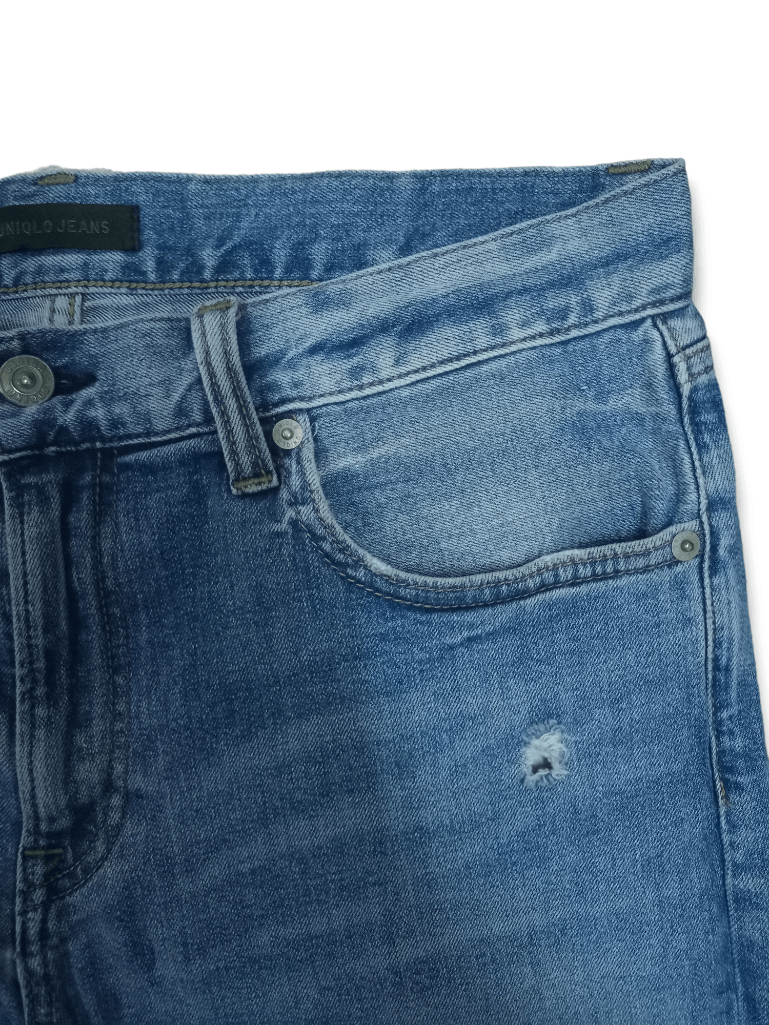 Japanese Brand × Uniqlo Vintage Uniqlo Blue Wash Distressed Patched Jeans 33x28 Size US 33 - 7 Thumbnail