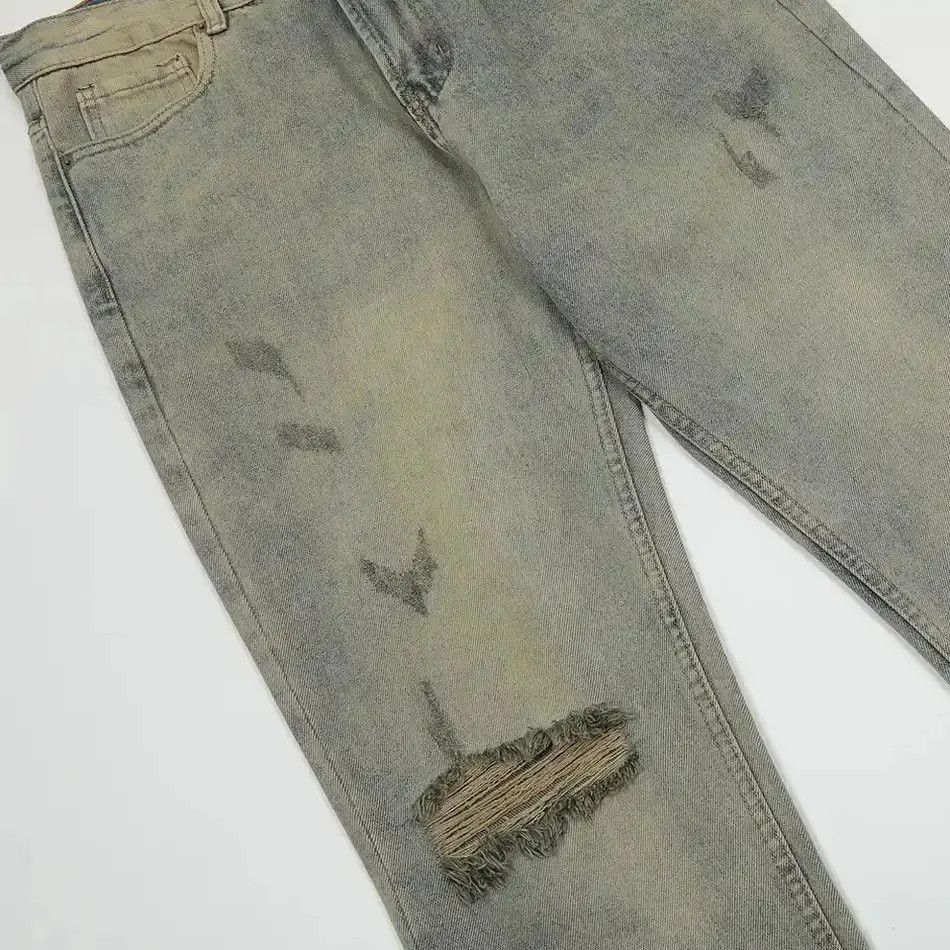 Japanese Brand Ripped Jeans Y2k Streetwear Straight-leg Hombre Pantalones Size US 32 / EU 48 - 6 Thumbnail