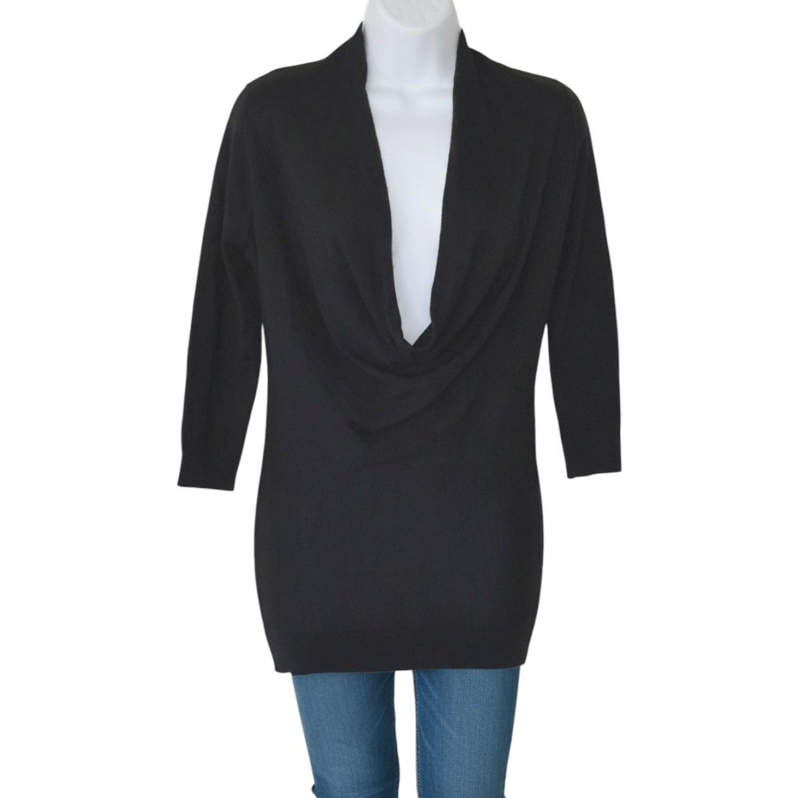 Theory THEORY Black Wool/Silk Knit Fitted Body Sweater Dress Size P Size XS / US 0-2 / IT 36-38 - 1 Thumbnail