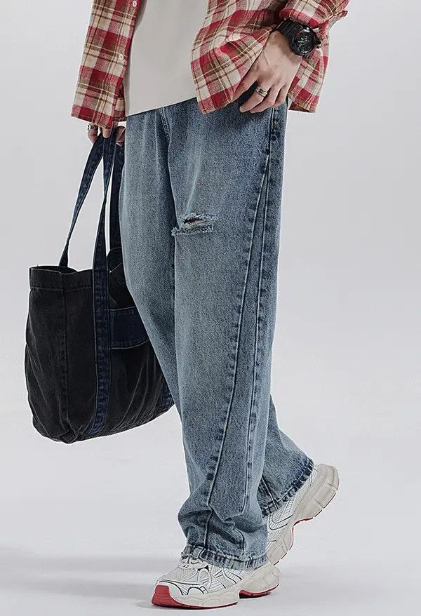 Japanese Brand Street Straight Loose Washed Vintage Ripped Jeans Size US 32 / EU 48 - 8 Thumbnail