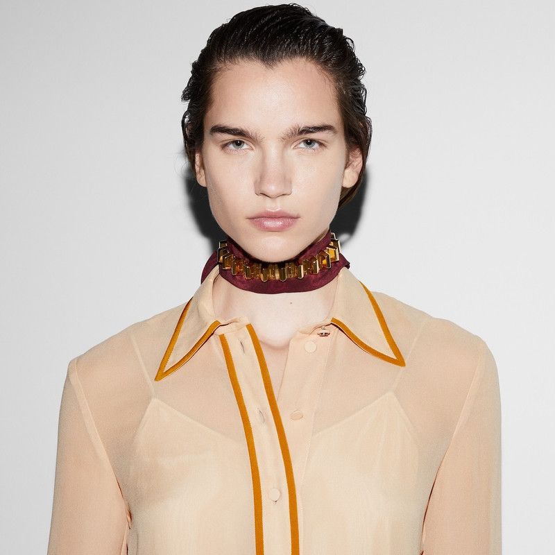 Gucci o1la5ras0526 Light Silk Georgette Shirt in Pink/Beige Size M / US 6-8 / IT 42-44 - 5 Thumbnail