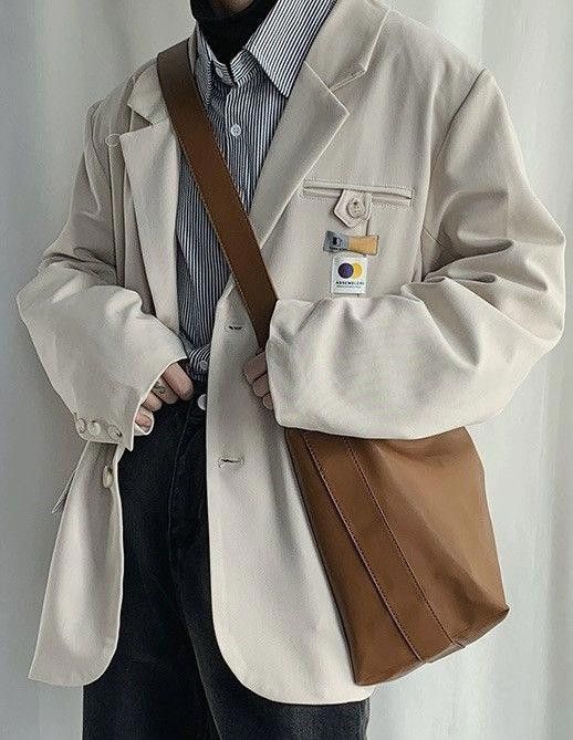 Vintage Brown Faux Leather Messenger Bag, Men's