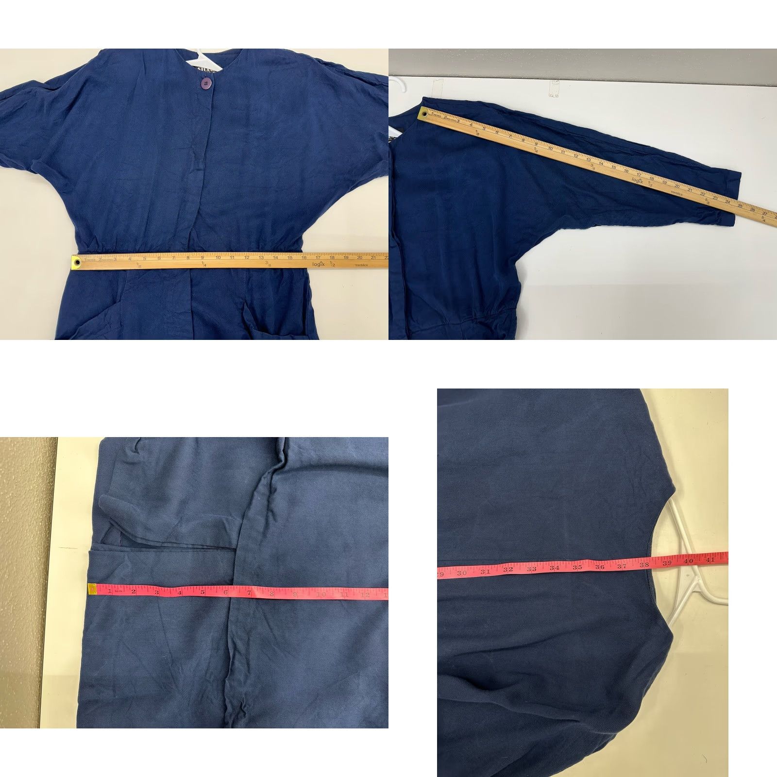 Vintage VINTAGE Studio Womens Dress 12 Navy Blue Knee Length Long Sleeve Hidden Button Up Solid 70s 80s 90s Casual Workwear Womens Size XL / US 12-14 / IT 48-50 - 9 Thumbnail