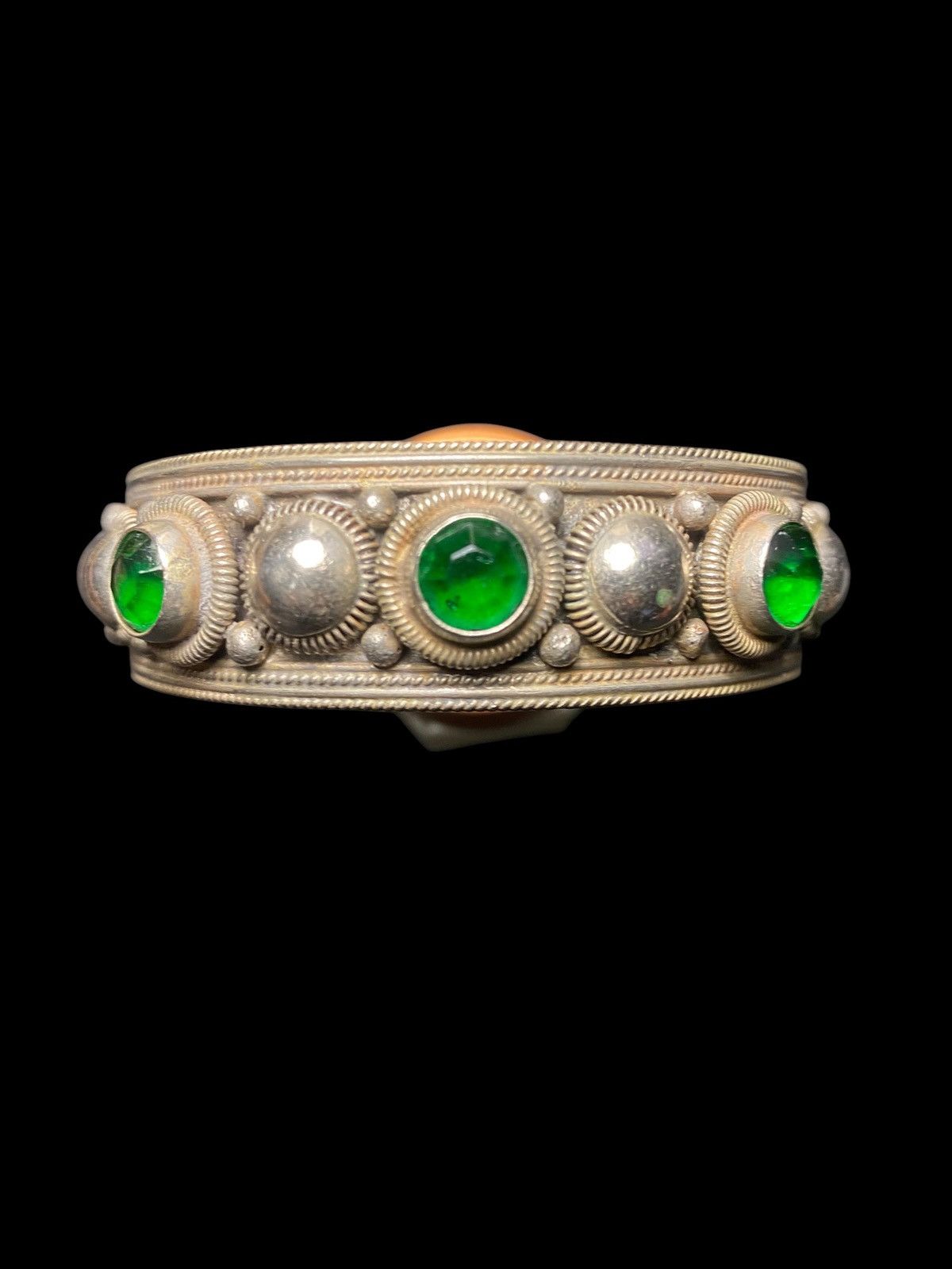 Sterling Silver Vintage 60s-70s Siam Sterling Silver Bracelet emerald green Size ONE SIZE - 4 Thumbnail