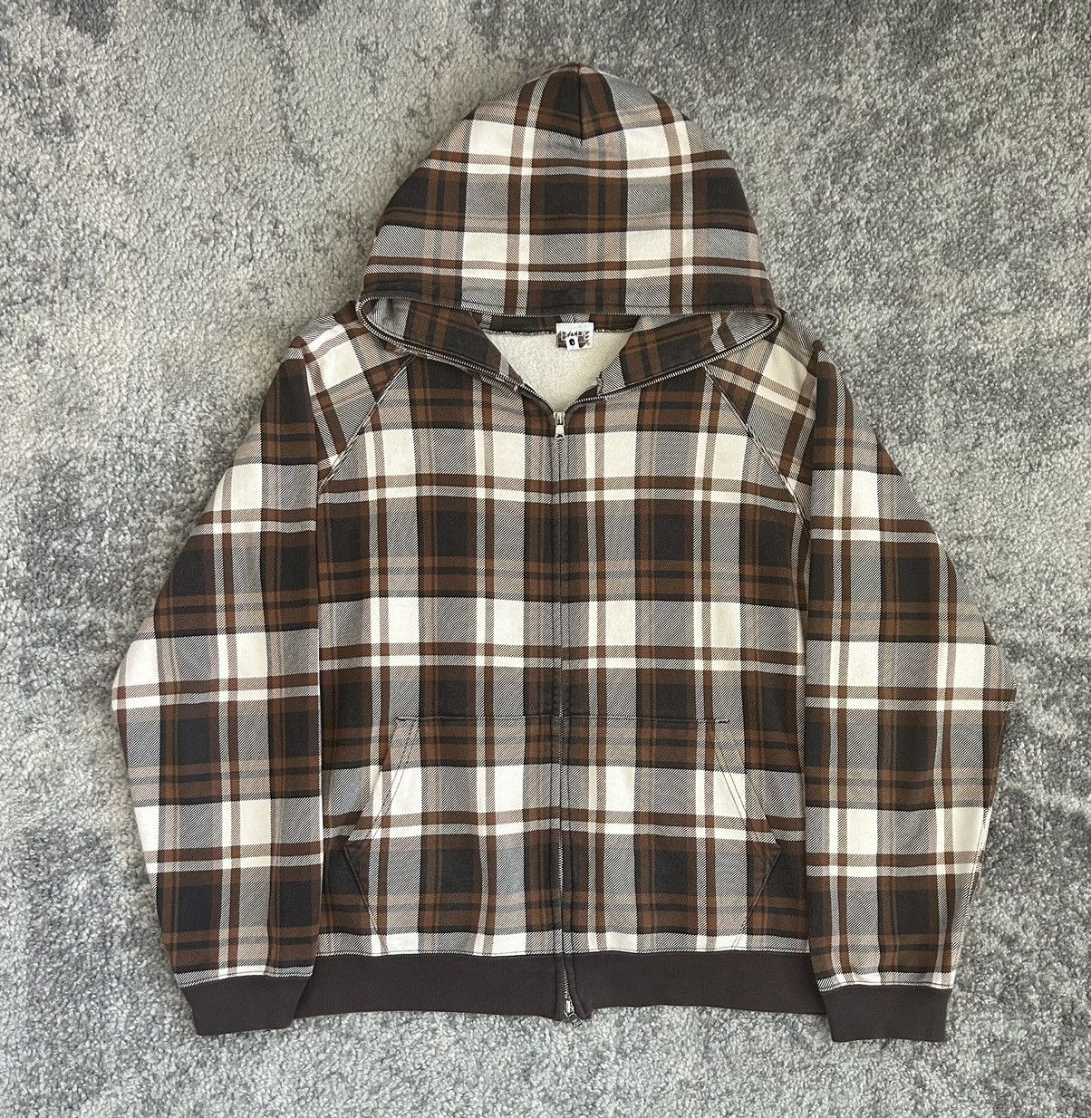 Pre-owned Bape Check Full Zip Hoodie In Brown