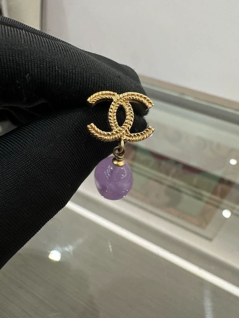 Chanel Chanel Purple Glass Gold Double C Earrings Size ONE SIZE - 3 Thumbnail