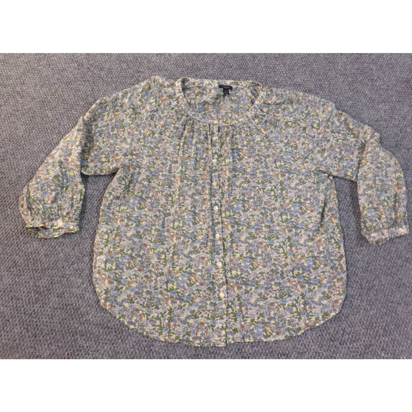 Vintage Ann Taylor Top Large Green Floral Button Up Womens Regular L Cotton Rayon Woven Button-Up Casual Shirt Women Fashion Green Floral 90s? Size L / US 10 / IT 46 - 2 Thumbnail