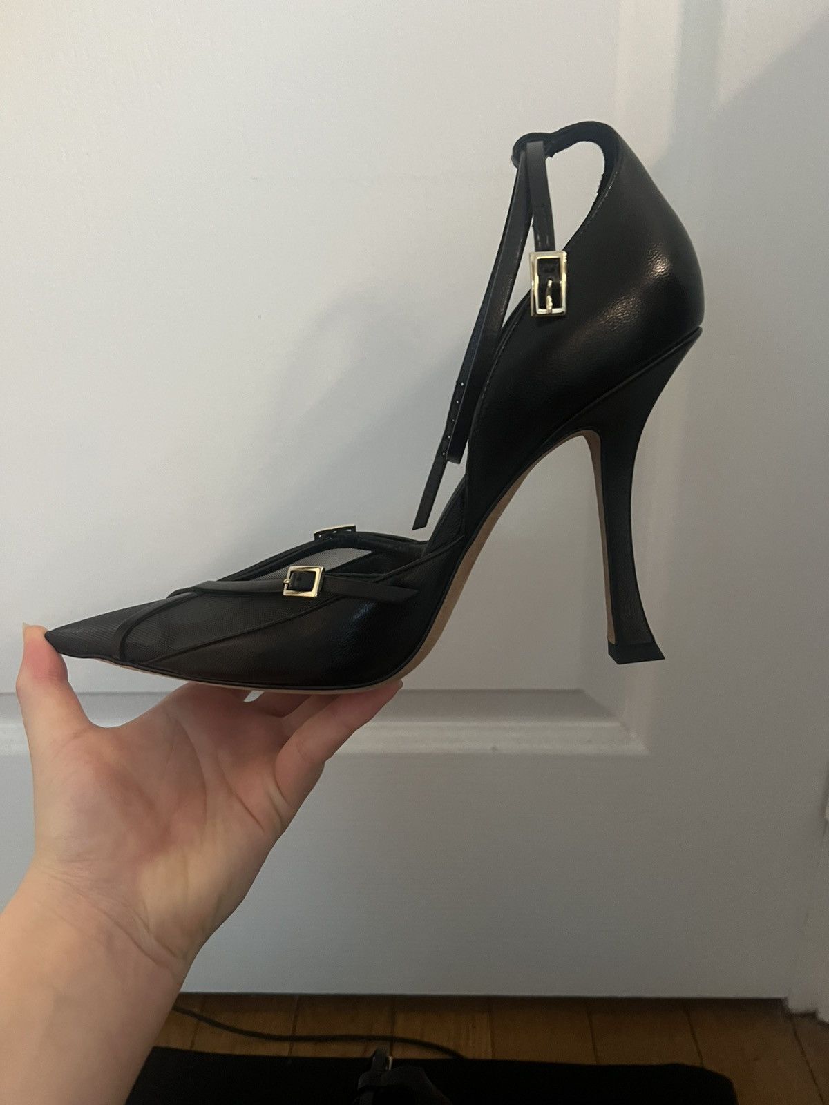 Jimmy Choo Jimmy Choo x Mugler mesh/leather strap heels Size US 7 / IT 37 - 3 Thumbnail