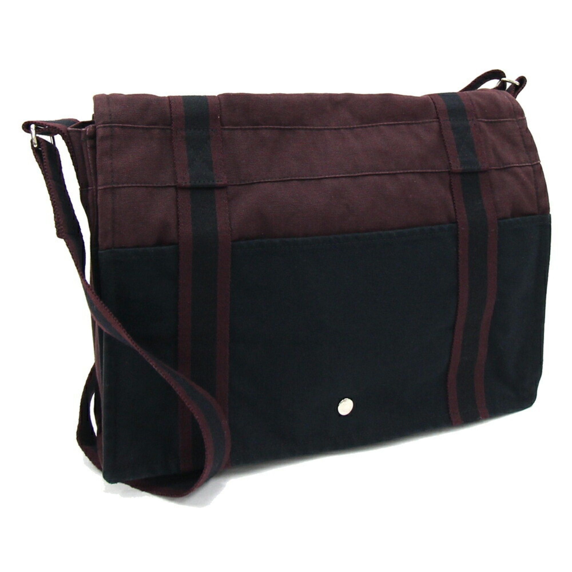 image of Hermes Shoulder Bag Four Toe Bassas Mm Bordeaux Black Cotton Canvas Women Men