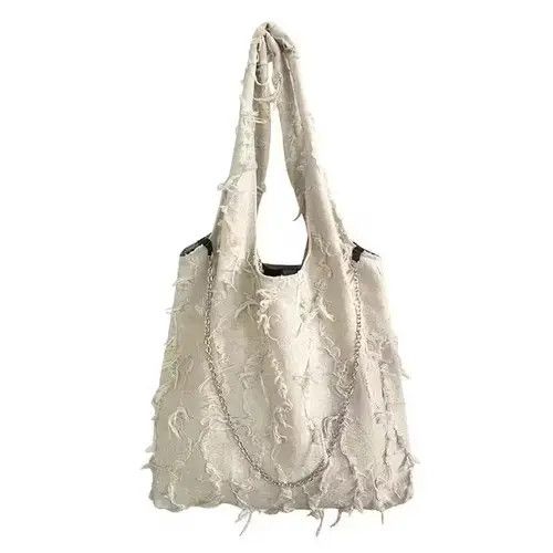 Tassel Shoulder Bag Big Chain Tote Bag in White, Men's