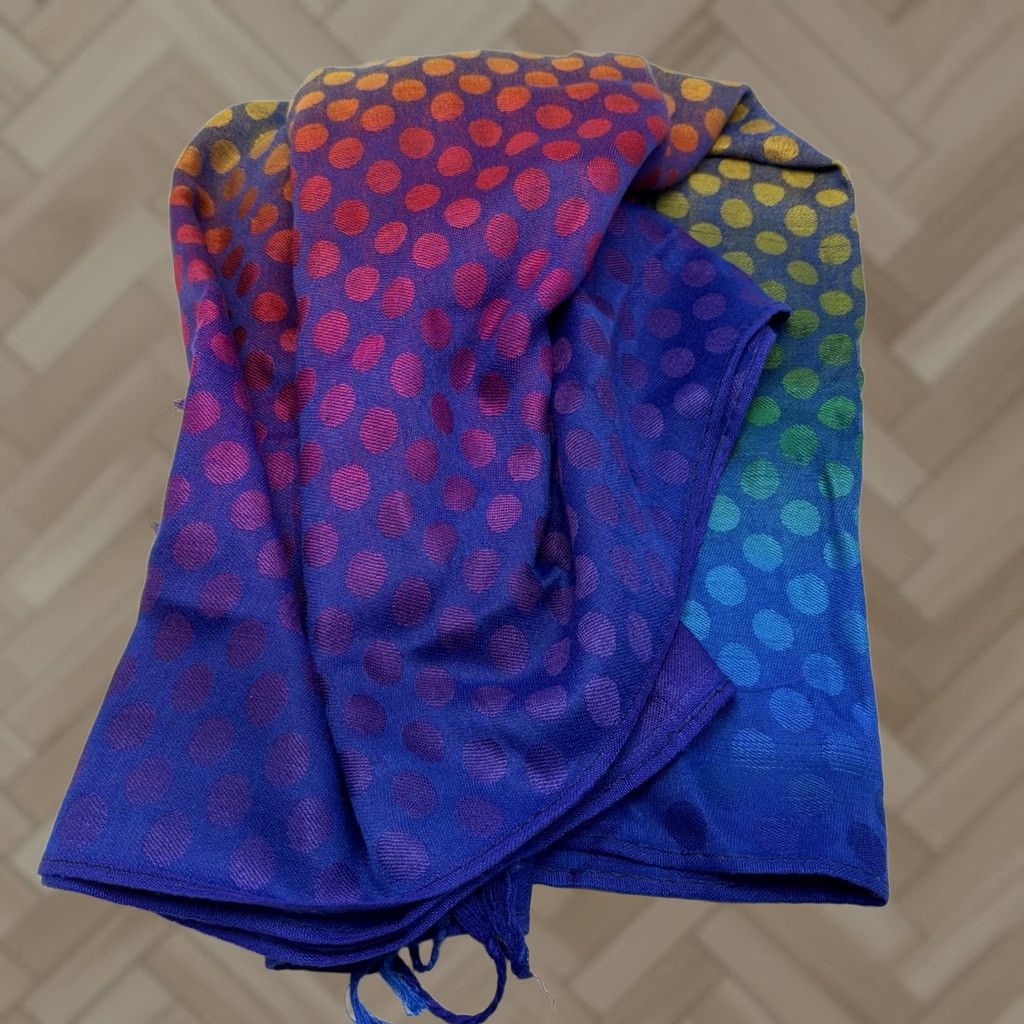 Rainbow Cashmere Scarf 100% Cashmere Polka Dot Rainbow Color Block Blue Read Read Size ONE SIZE - 1 Thumbnail