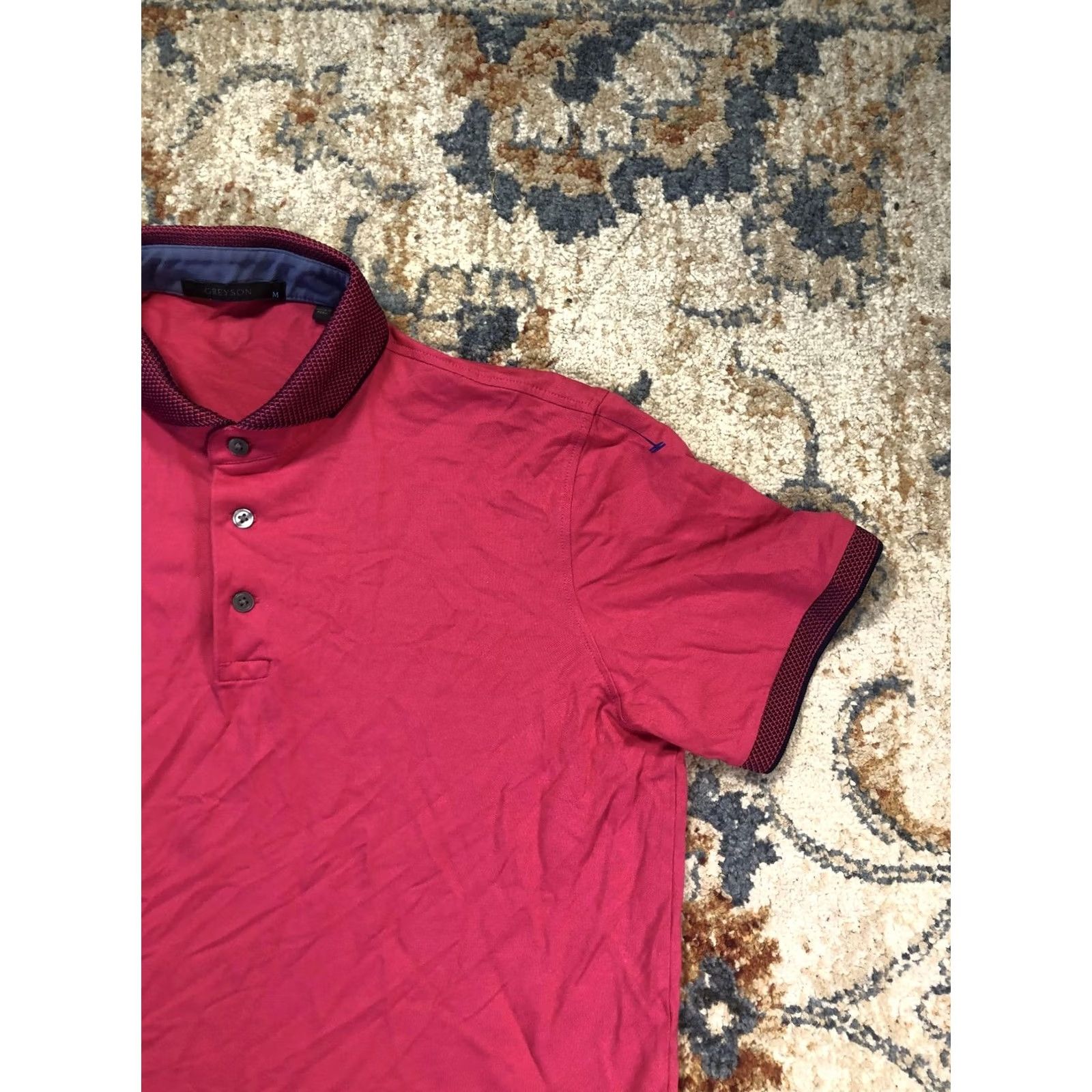 Vintage Greyson Golf Polo Shirt Mens M Pink Solid Short Sleeve Collared Knit Contrast Collar Navy Cuff Logo Wolf Head Vintage No Size US M / EU 48-50 / 2 - 4 Thumbnail