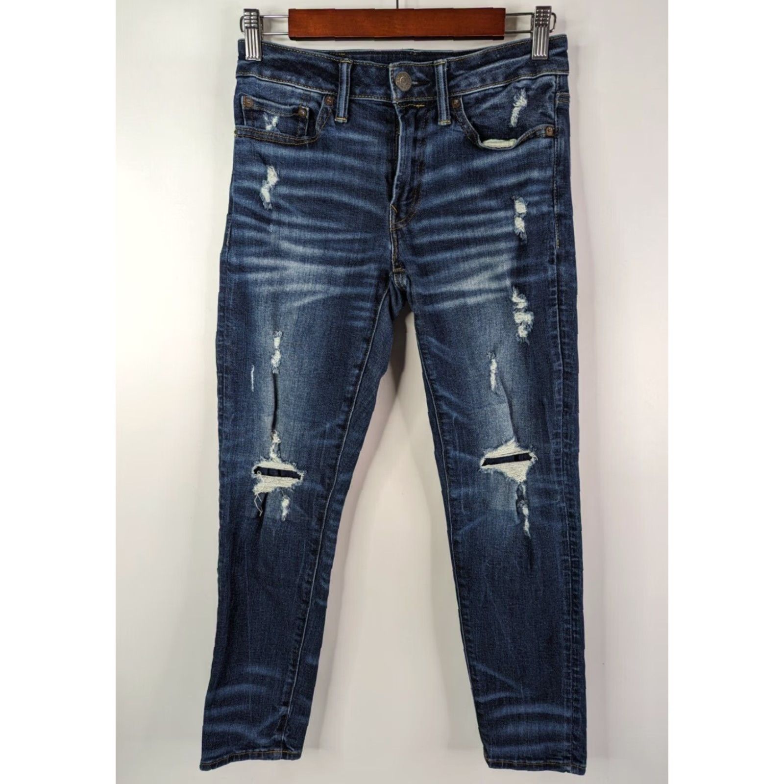 American Eagle Outfitters American Eagle Athletic Skinny Air Flex Plus Jeans Men's 26X28 Distressed Denim Size US 26 / EU 42 - 2 Thumbnail