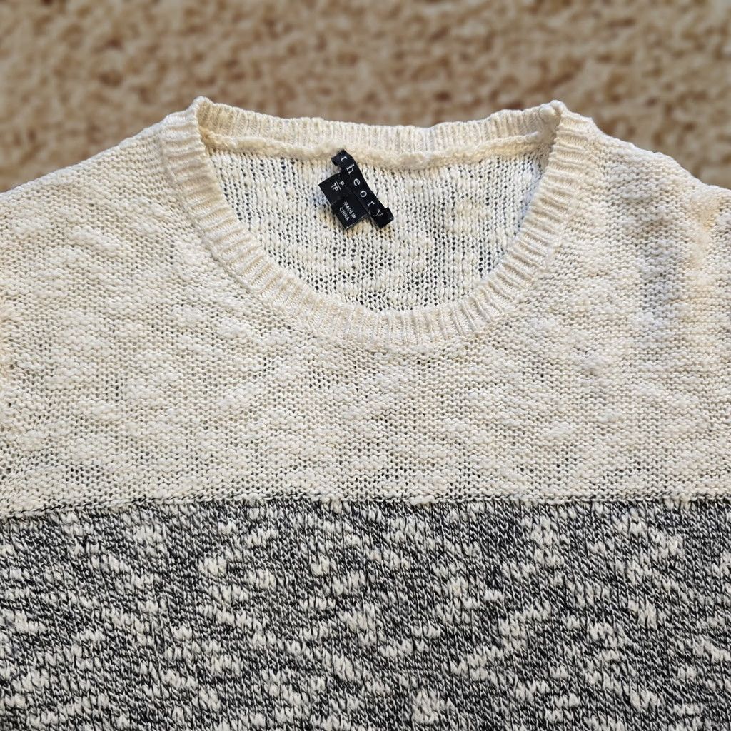Theory Theory Sweater Womens Size P White Black Linen Blend Knit Colorblocked Capsule Size XXS / US 00 / IT 34 - 1 Thumbnail