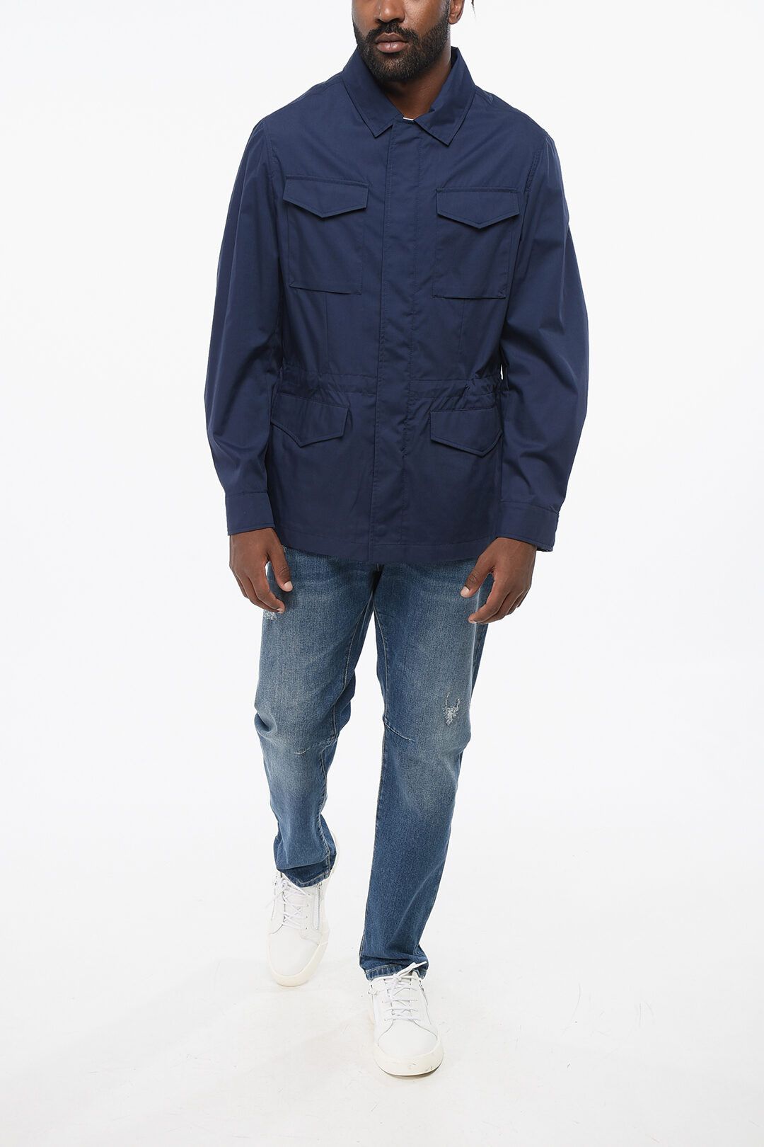 Brunello Cucinelli og1mm0725 Cotton Blend Waterproof Overshirt in Blue Size US XXL / EU 58 / 5 - 4 Thumbnail