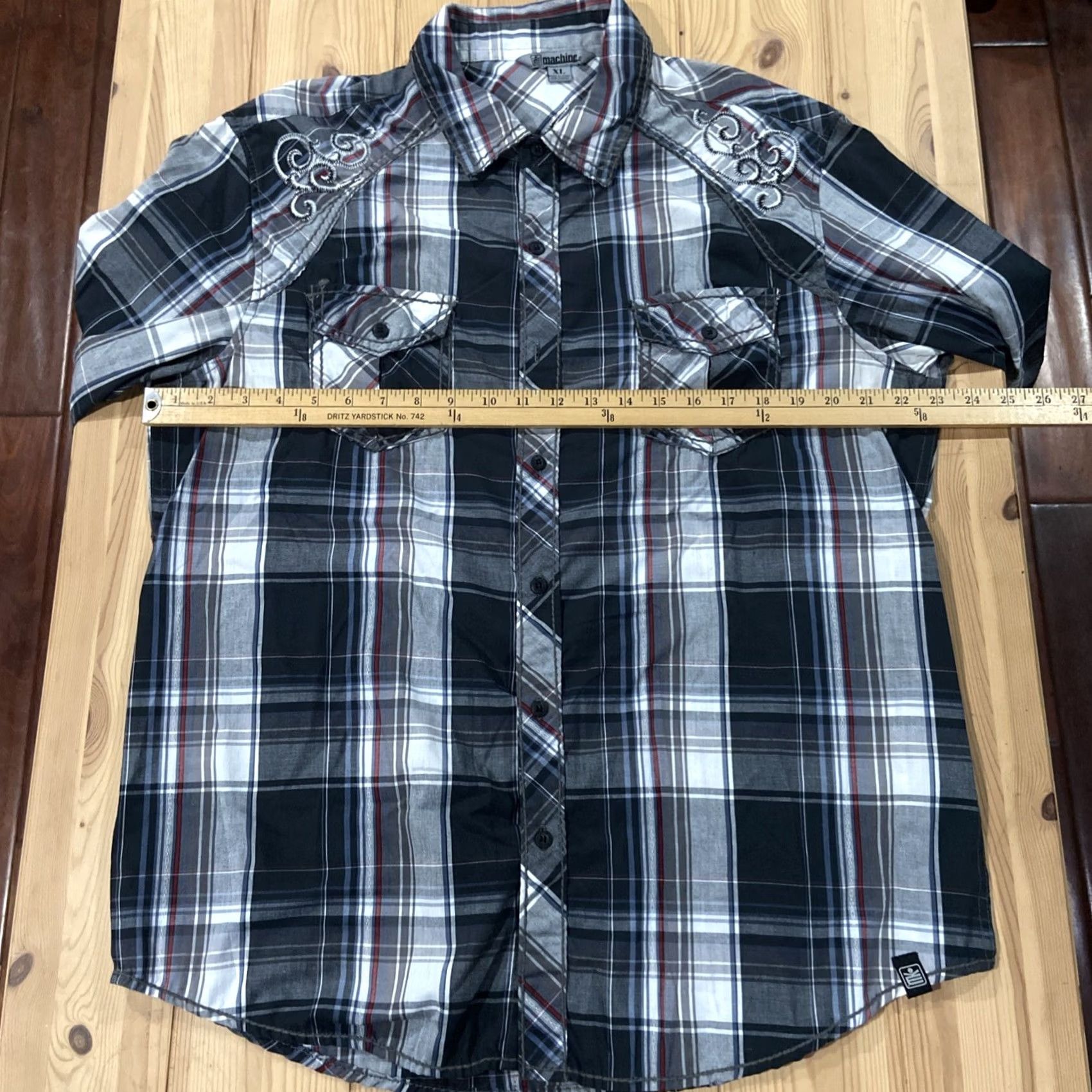 Toy Machine Machine Shirt XL Black Plaid Button Embroidery Crest Logo Script Hip Hop Y2K Men Long Sleeve Casual Button-Up Collared Cotton Woven Embroidered Size US XL / EU 56 / 4 - 6 Thumbnail