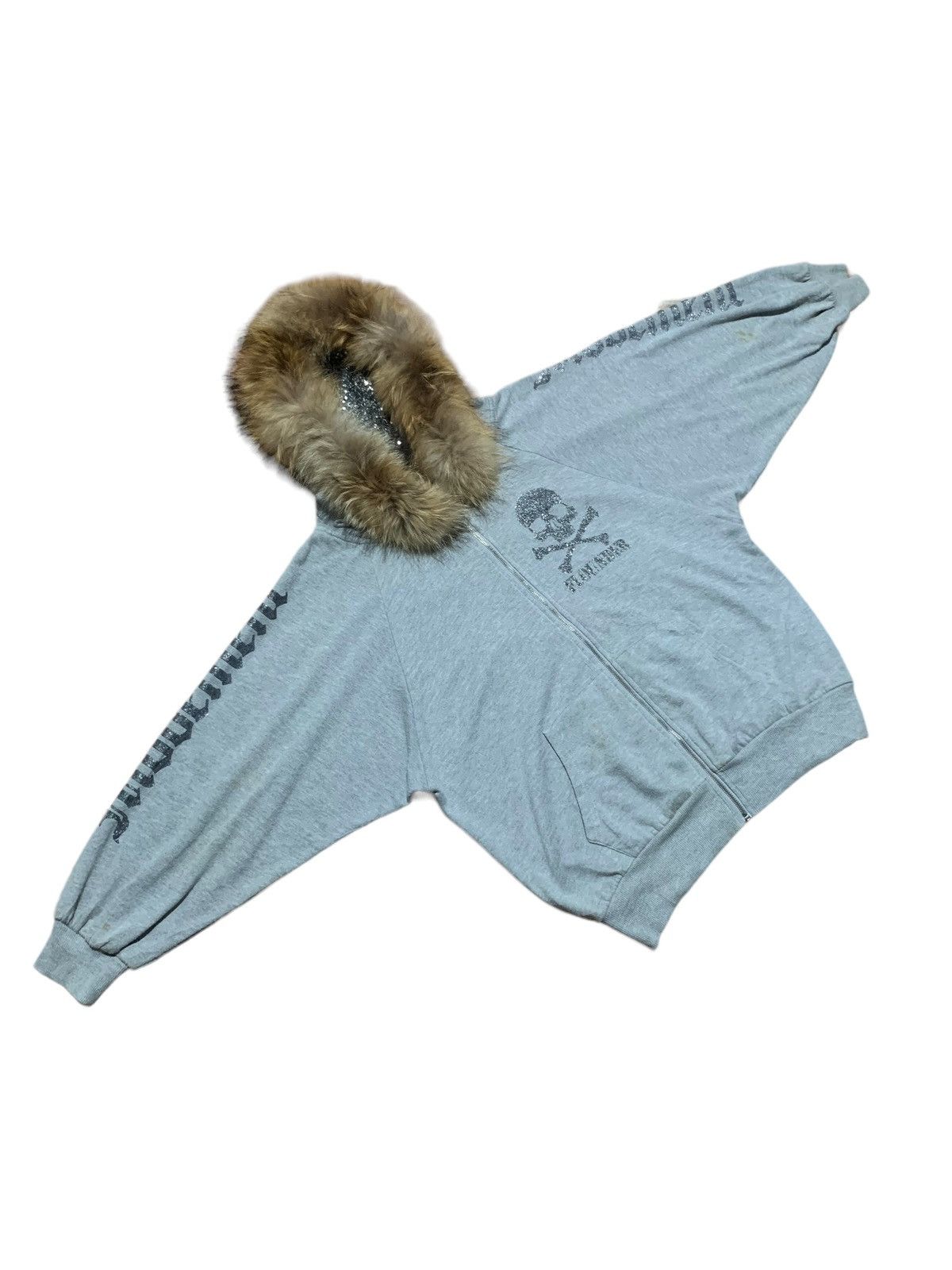 Plein Beaute baggy glitter skull poem fur hoodie oversized