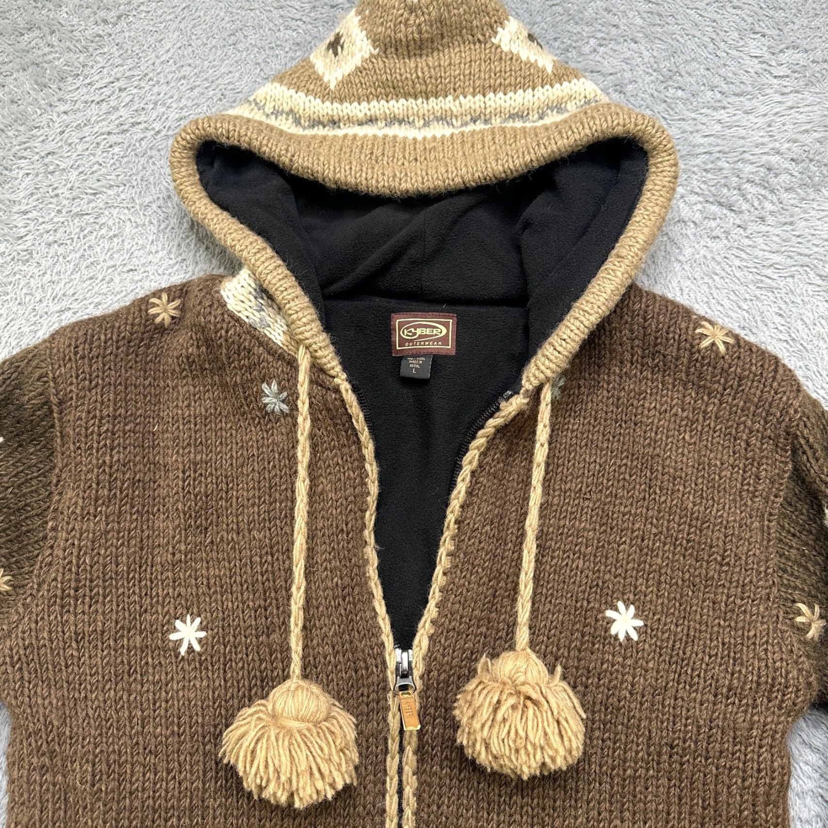 Vintage Kyber Jacket Large Brown Moose Pattern Hooded Wool Knit Zip Jacket Mens Size US L / EU 52-54 / 3 - 3 Thumbnail