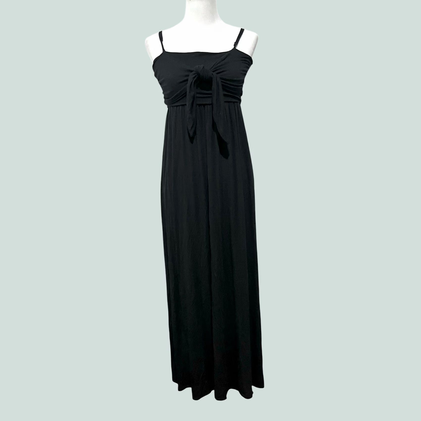 Vintage Francesca's Casual Dress Black Maxi Jersey Knit Tie Front Spaghetti Straps XXS Dress Tank Dress Sleeveless Women Size XXS / US 00 / IT 34 - 1 Thumbnail