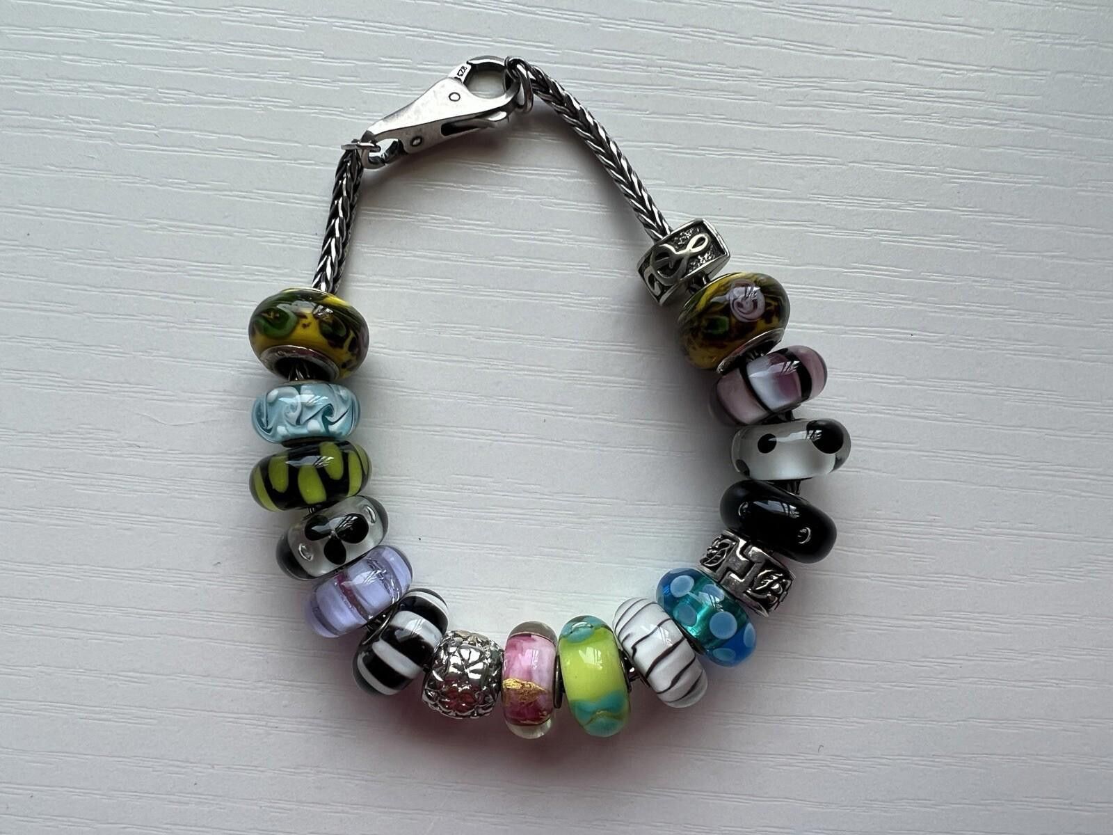 pandora Trollbead CHARM Bracelet 14 Glass & 3 Silver .925 Sterling Size ONE SIZE - 4 Thumbnail