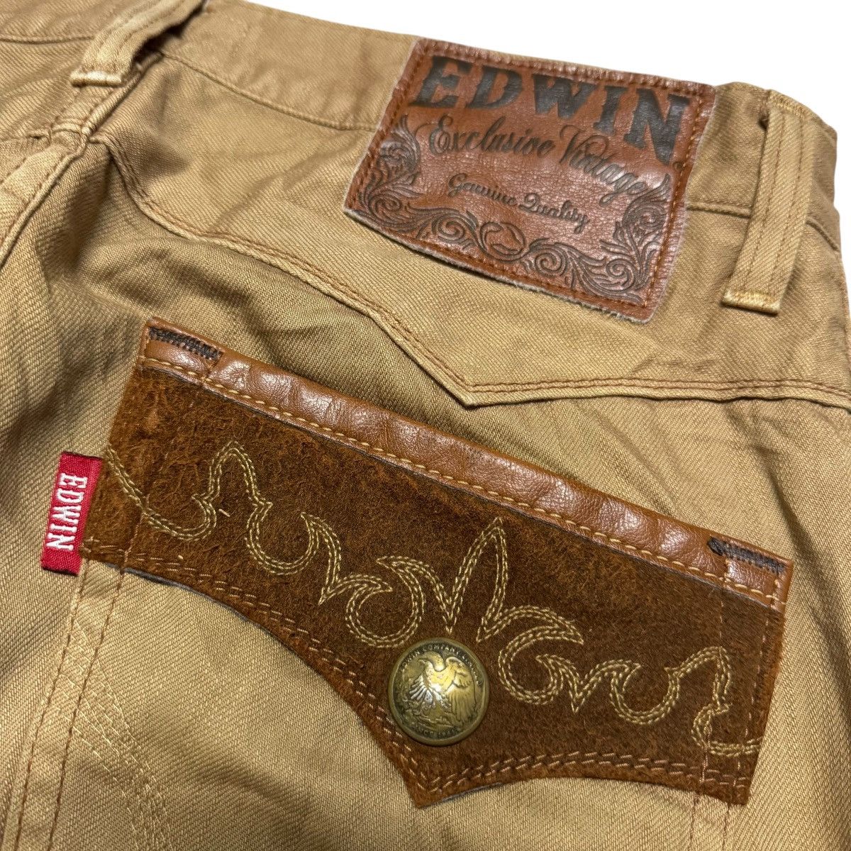 Edwin Vintage Edwin XVS403 Leather Pocket Brown Denim Jeans Size US 34 / EU 50 - 13 Thumbnail