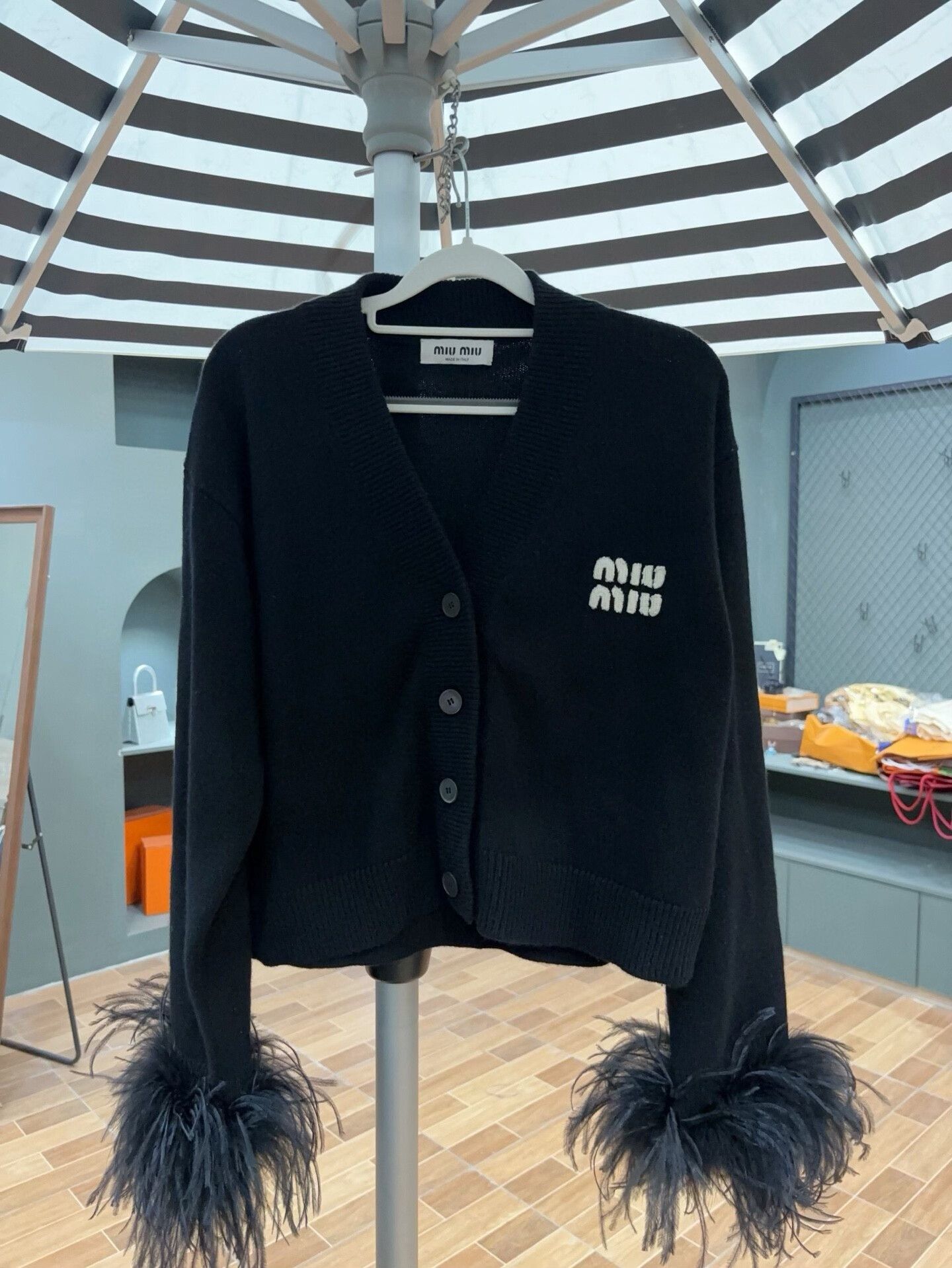 Miu Miu black knitted cardigan with feather sleeves Size US M / EU 48-50 / 2 - 1 Thumbnail