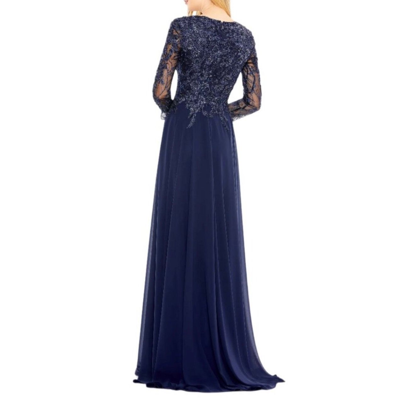 MACH & MACH Mac Duggal 20388 Size 12 Navy Blue Long Sleeve Maxi Dress UB Size XL / US 12-14 / IT 48-50 - 4 Thumbnail