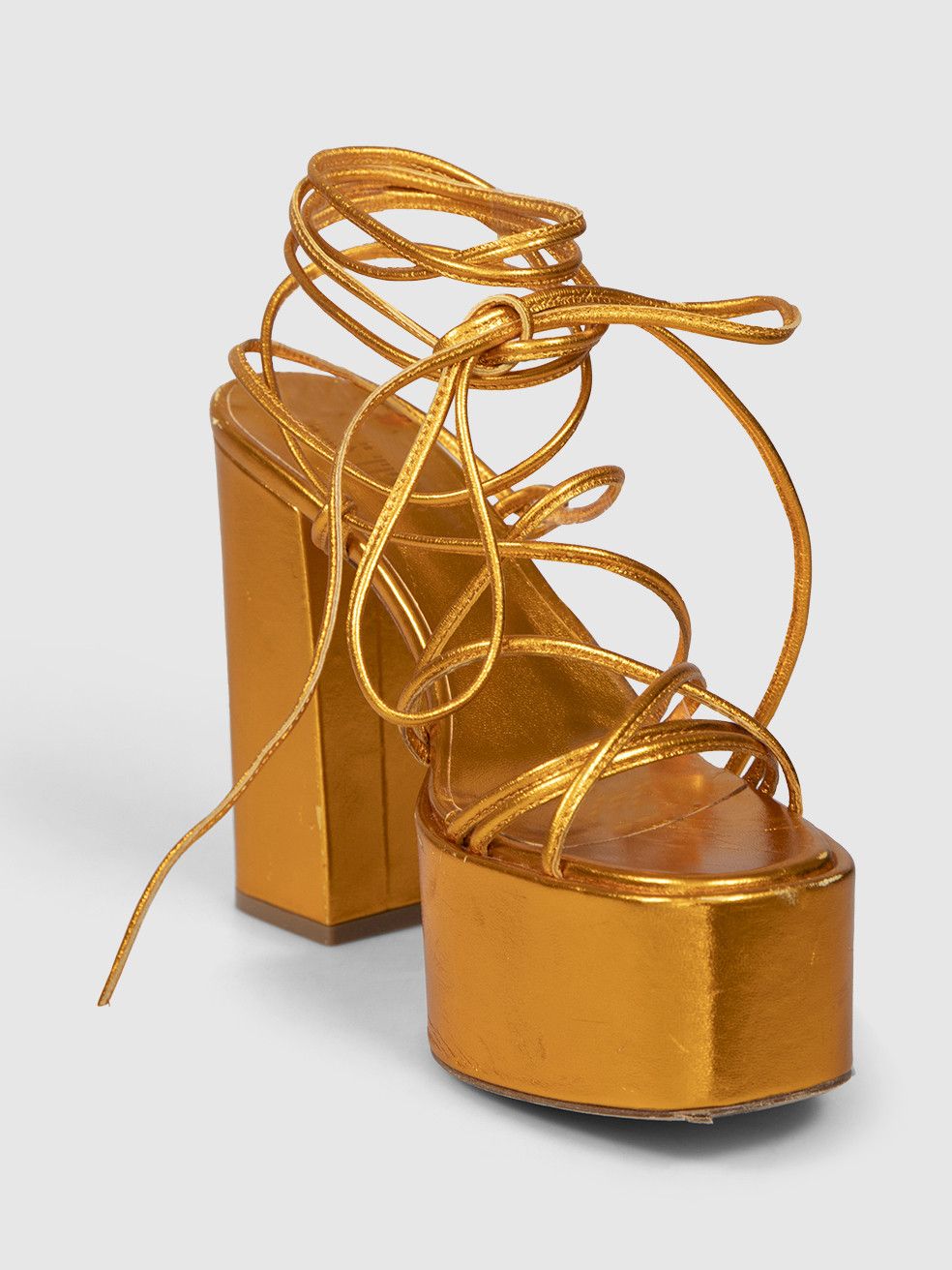 Paris Texas Orange Metallic Leather Platform Sandals Size US 7 / IT 37 - 1 Thumbnail