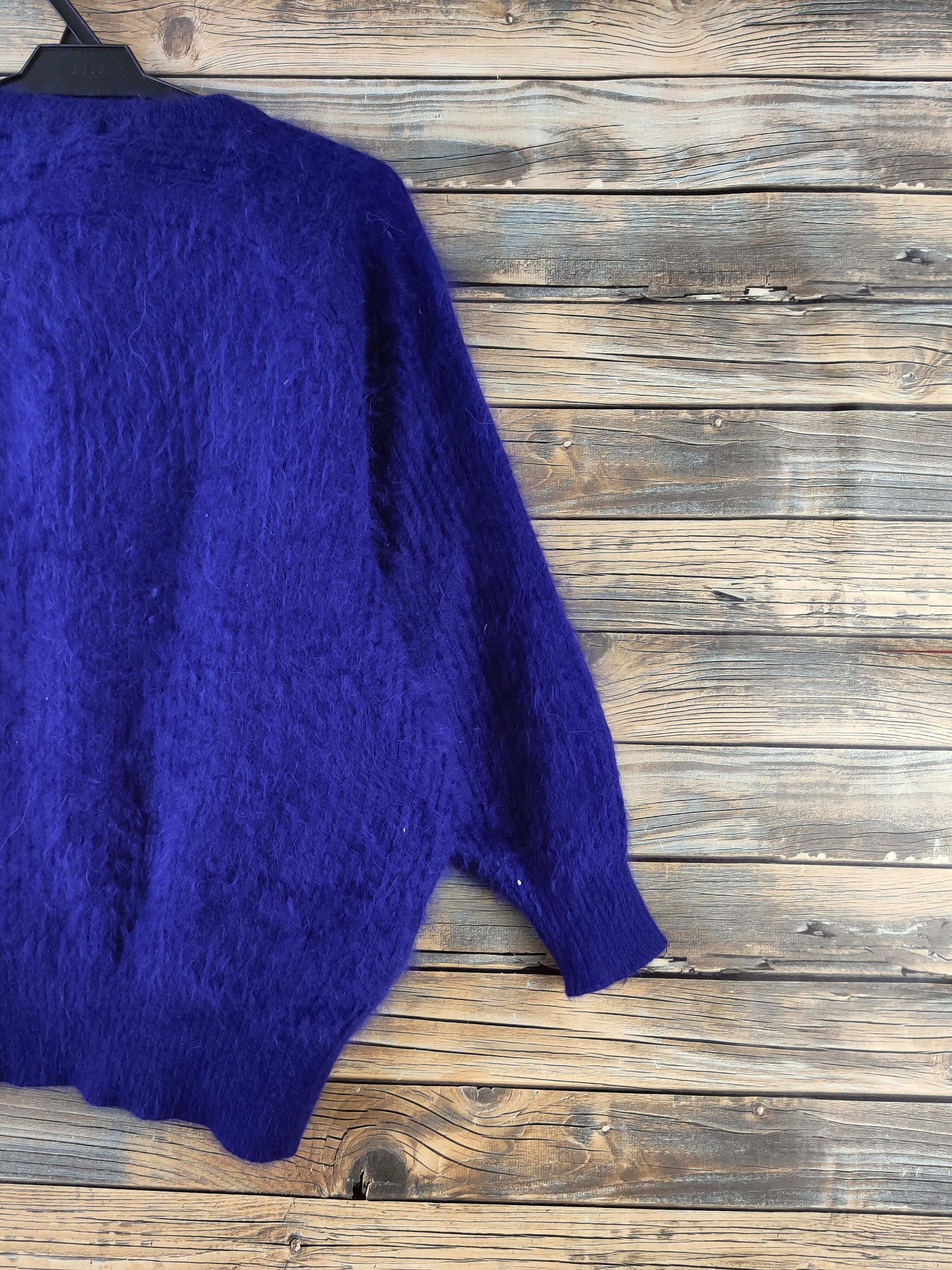 Japanese Brand DL Sundose Blue Fur Mohair shaggy Knitwear #46-992 Size L / US 10 / IT 46 - 9 Thumbnail