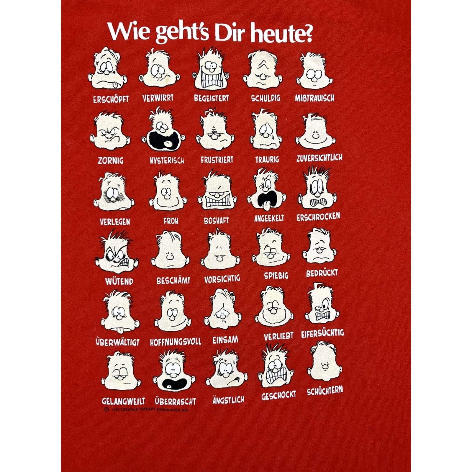 Fruit Of The Loom VINTAGE Creative Therapy German Mood T-Shirt How Are You Feeling Today 80s Sz XL Black Nike? Size US XL / EU 56 / 4 - 3 Thumbnail