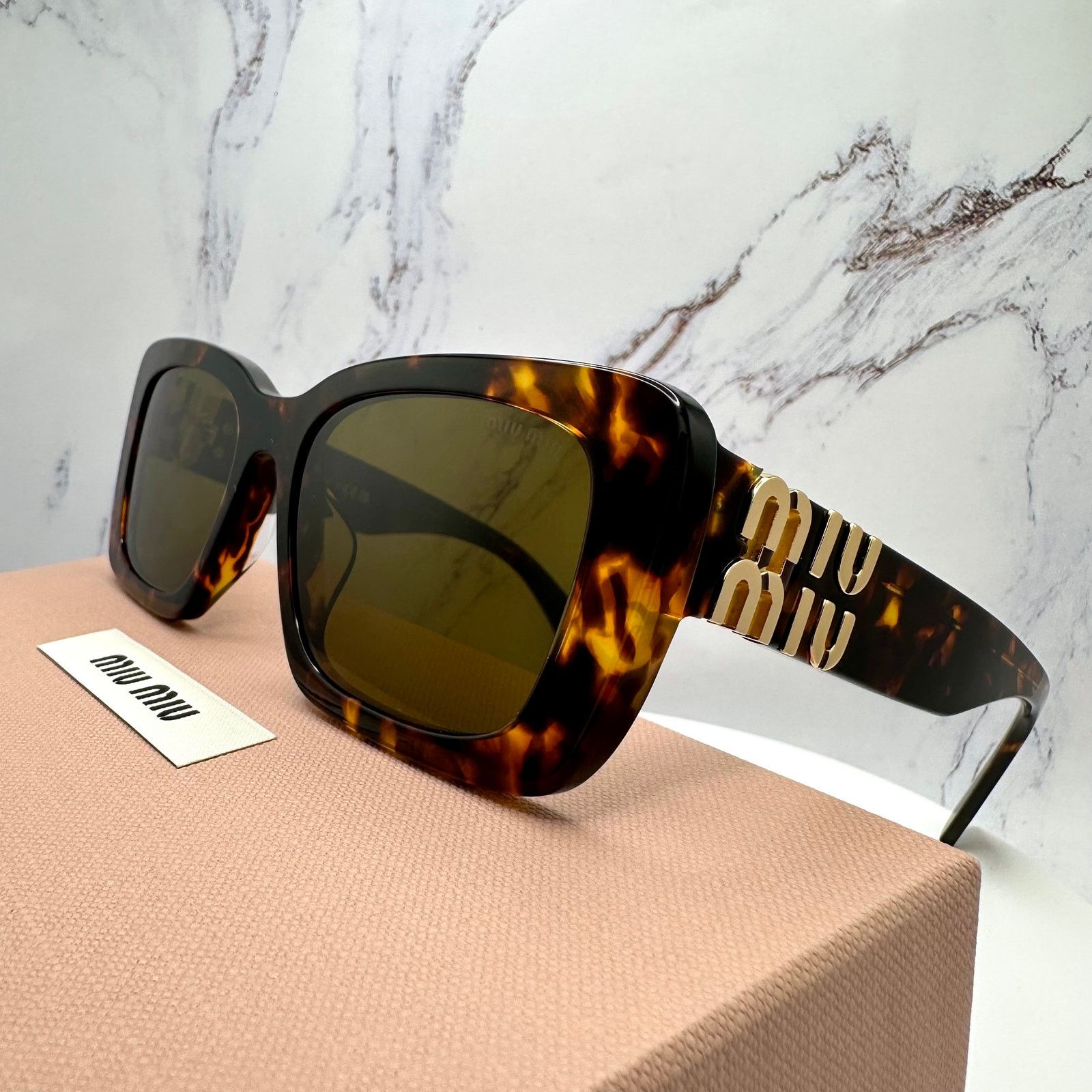 Miu Miu New MIU MIU Sunglasses Brown Tortoise Gold Metal Logo Size ONE SIZE - 10 Thumbnail